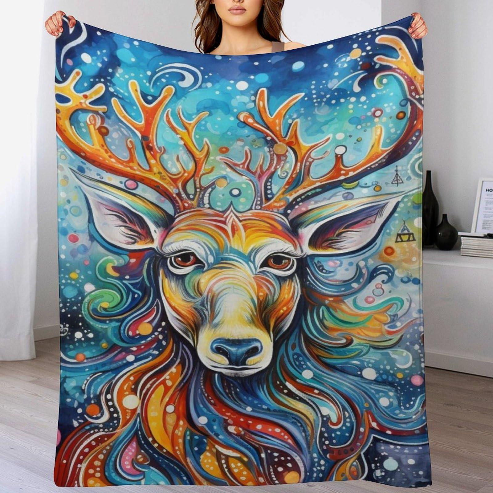 Manta de franela de ciervo ligera contra el frío, manta polar mullida de 100x130cm