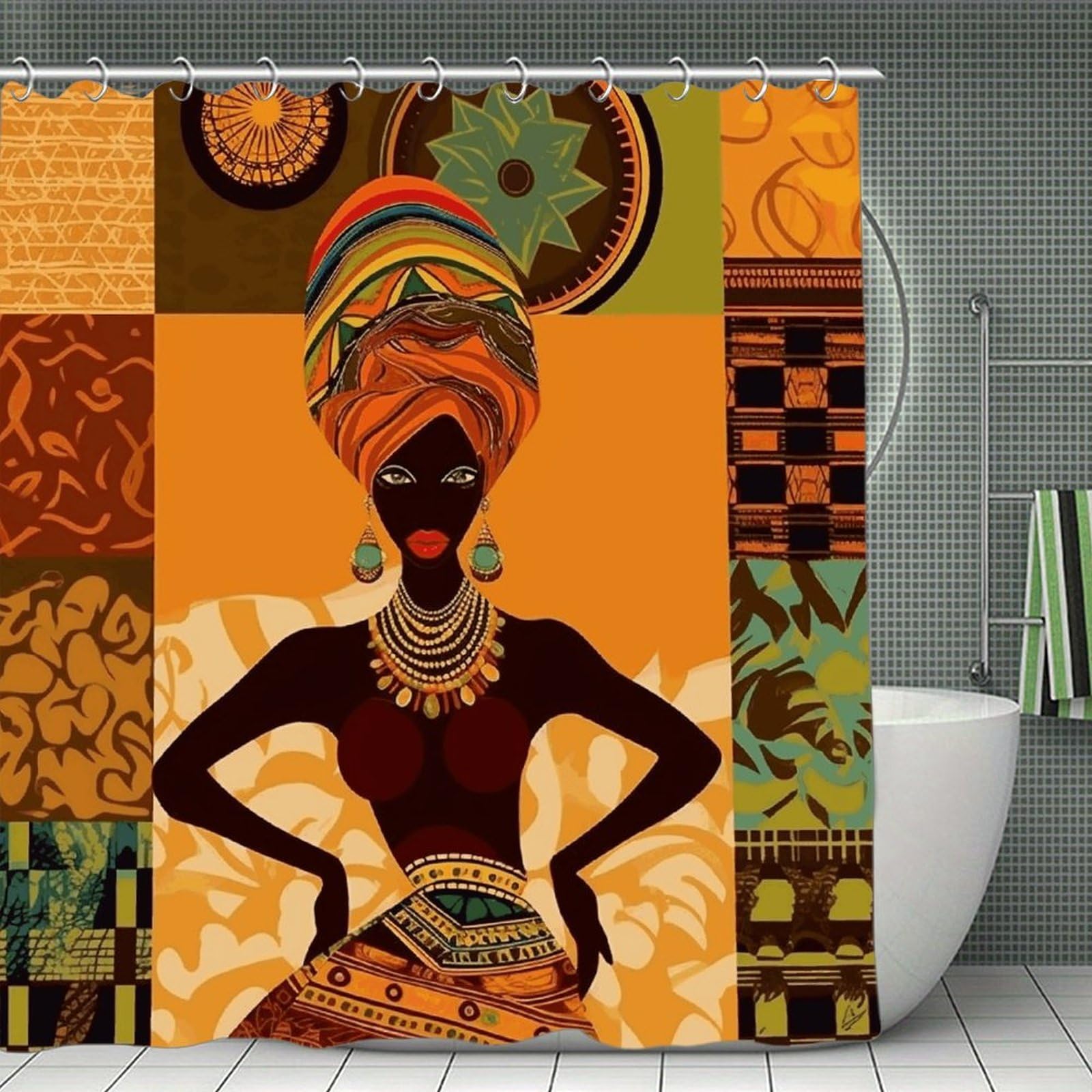 VstaDank African Woman Bath Curtain Elegant Heavy Duty Shower Curtains 70x70 in Rustic Farmhouse Cloth Shower Curtains Neutral Modern Bath Curtain for Bathroom
