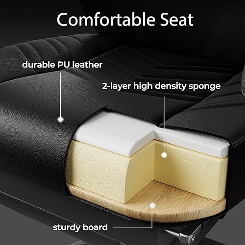 Miniatura 6 de POWERSTONE Silla de videojuegos con reposapiés y soporte lumbar, estilo carreras, piel sintética, ergonómica, ajustable, giratoria, color negro