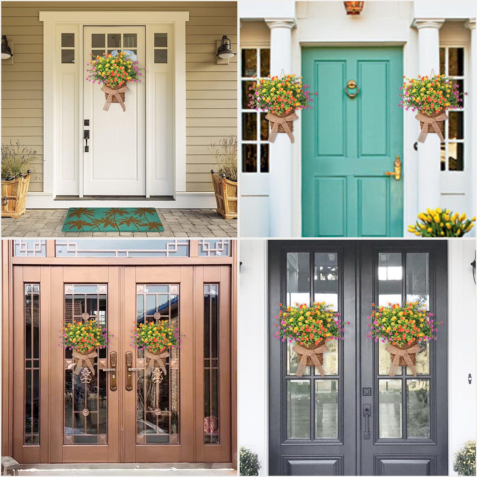 Dolicer Ghirlanda da appendere alla porta, da appendere, con fiori di bosso, bella ghirlanda artificiale primaverile ed estiva per porta d'ingresso, per casa, veranda, cortile, fattoria, decorazione