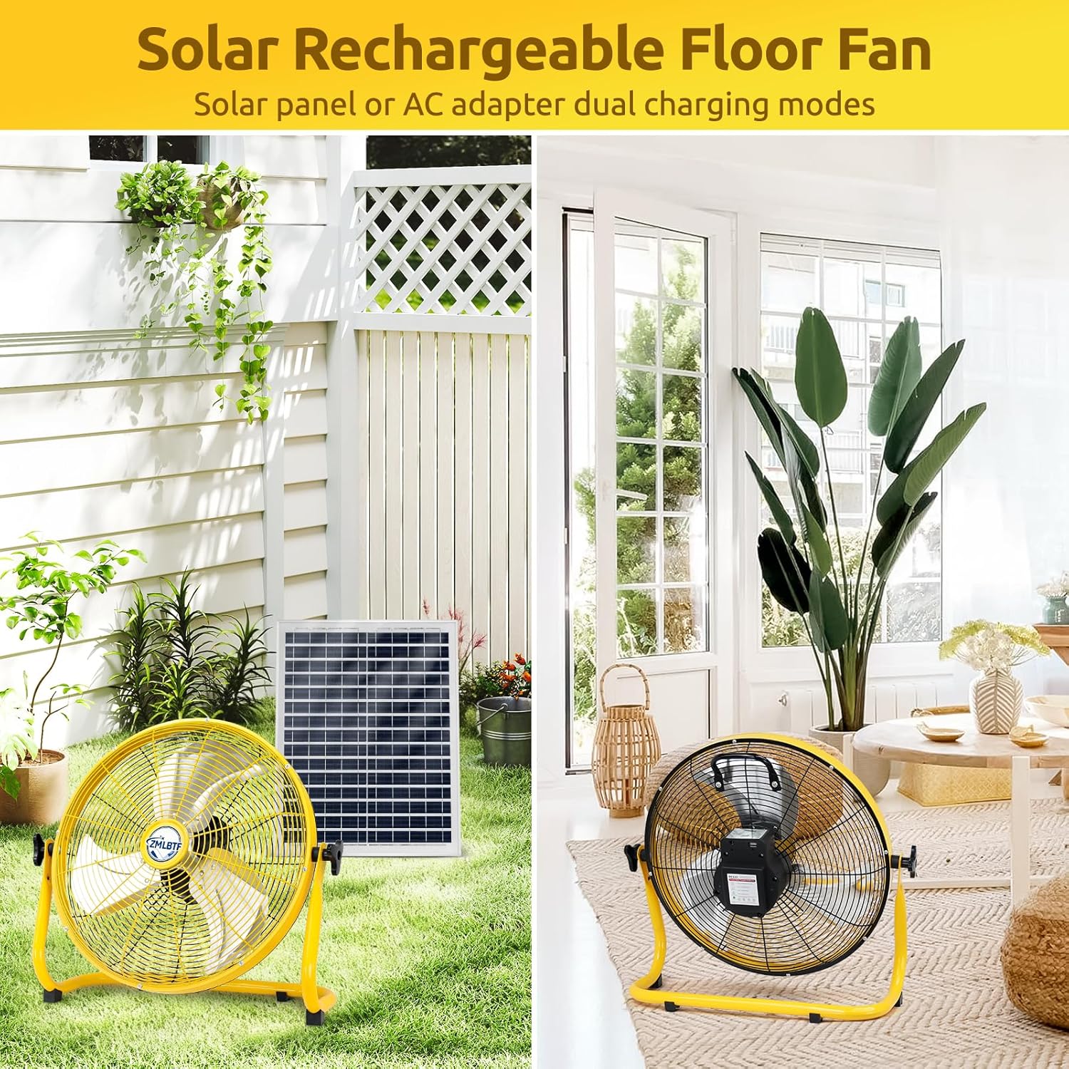 16" Solar Fan, Portable Camping Fan with 20W Solar Panel, Rechargeable Battery Powered Fan with 12 Speed, 360° Tilt Head Metal Floor Fan for Outdoor, Travel, Greenhouse, Chicken Coop (16 inch)