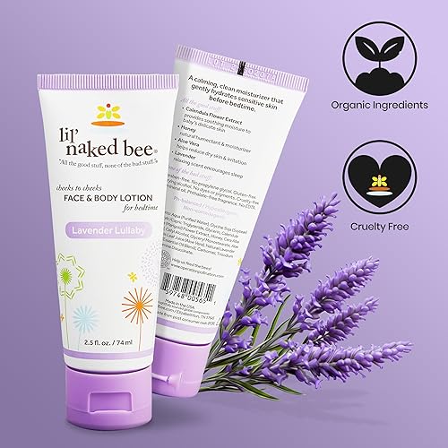 Miniatura 5 de Lil Naked Bee - Loción para bebés para niños (2.5 onzas), loción facial y corporal de mejillas de canción de cuna de lavanda para pieles sensibles -