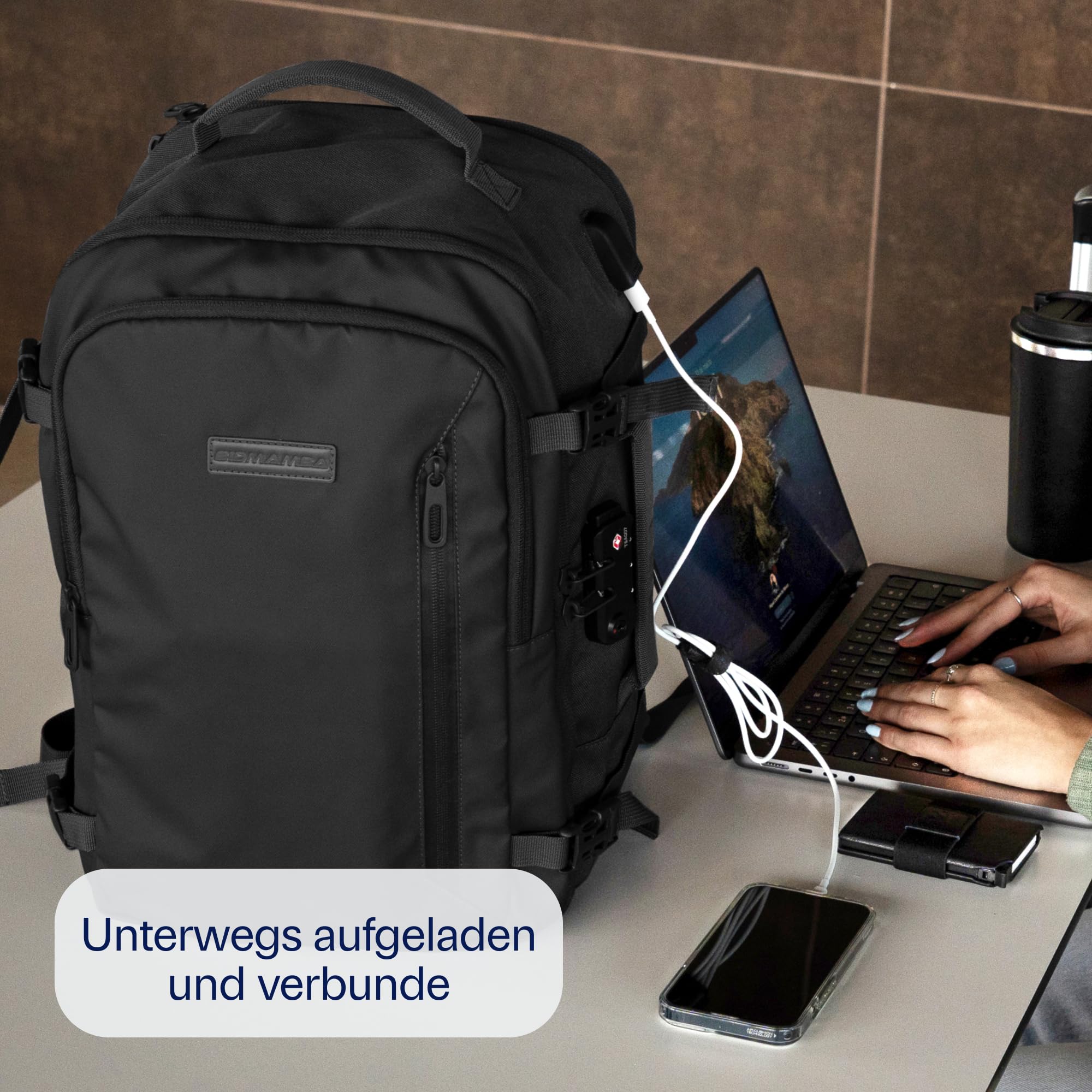 BidMamba Handgepäck Rucksack mit TSA Schloss für Ryanair 40x20x25, wasserdichter Reiserucksack Damen Herren, Flugzeug Handgepäck mit Laptopfach, praktischer Travel Rucksack für Reisen und Alltag