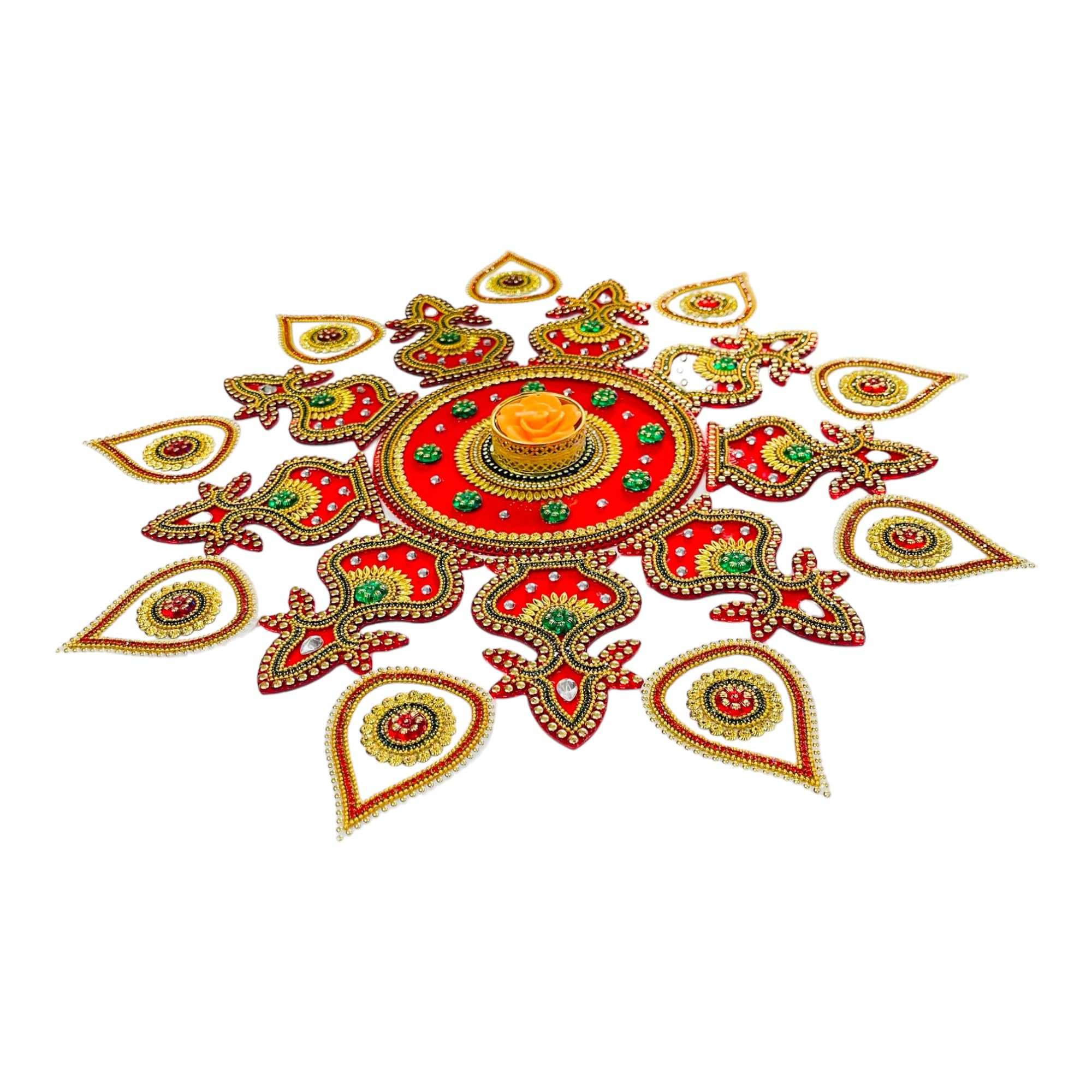 KRIWIN XL Size Acrylic Reusable Handcrafted Decorative Rangoli 19pcs Set, Intricate Designs, Durable Materials with T Light Holder 4