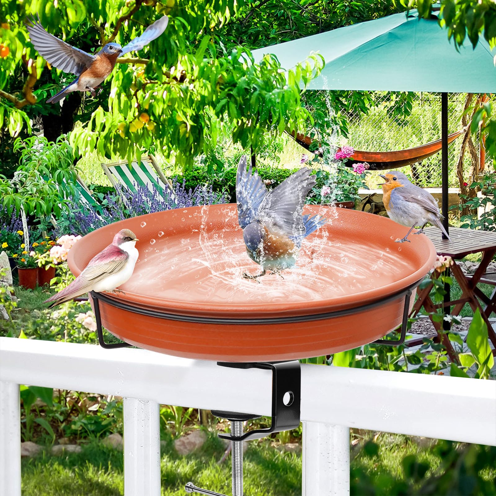 VeyFolzin.st Deck Mounted Bird Bath Bowl Spa for Outside Detachable Unheated Birdbath Bowl and Heavy Duty Sturdy Clamp - Image 3