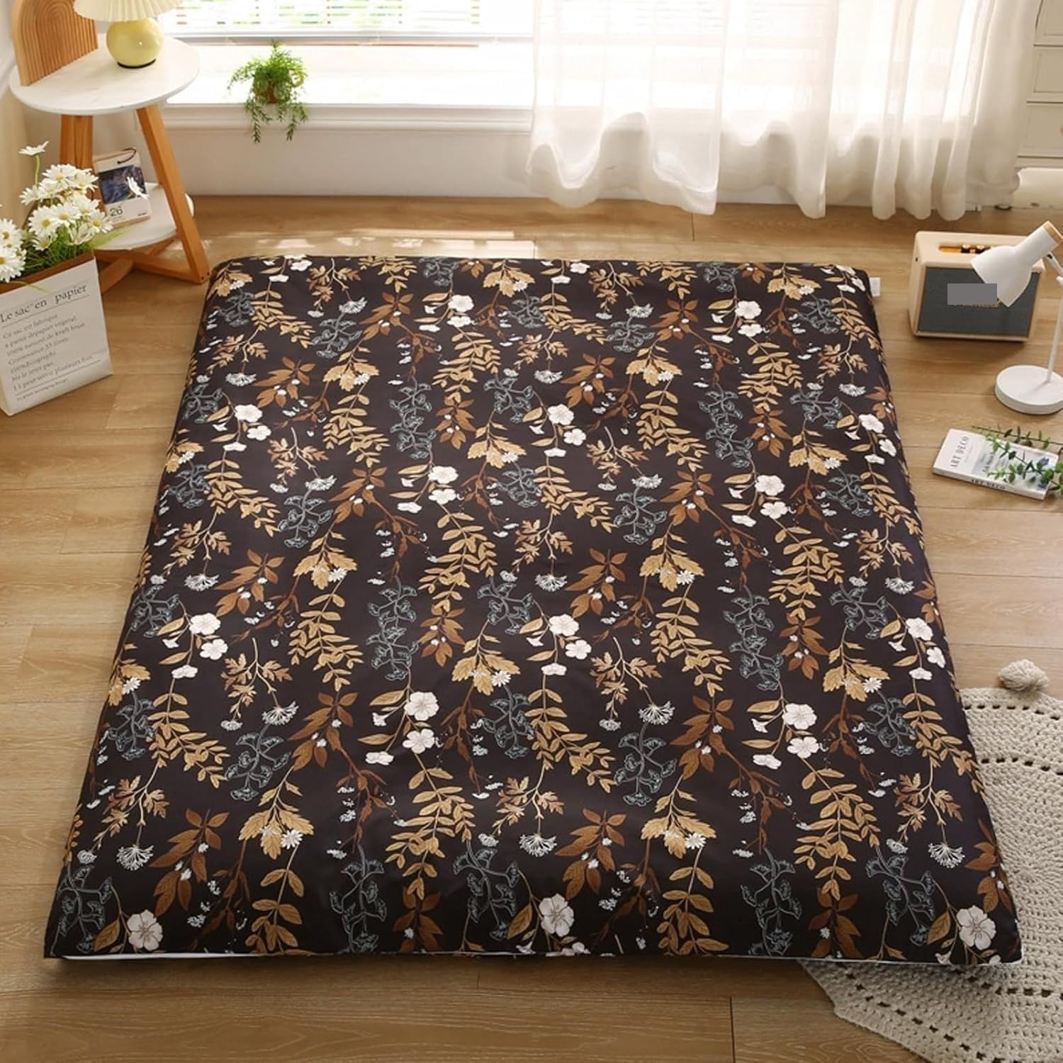 Floor Futon Mattress Cover with Zipper Queen 100% Cotton Soft Tatami Mattress Cover Soft Skin-Friendly Washable Without Shrinking Futon(B,135x200cm/53x79")