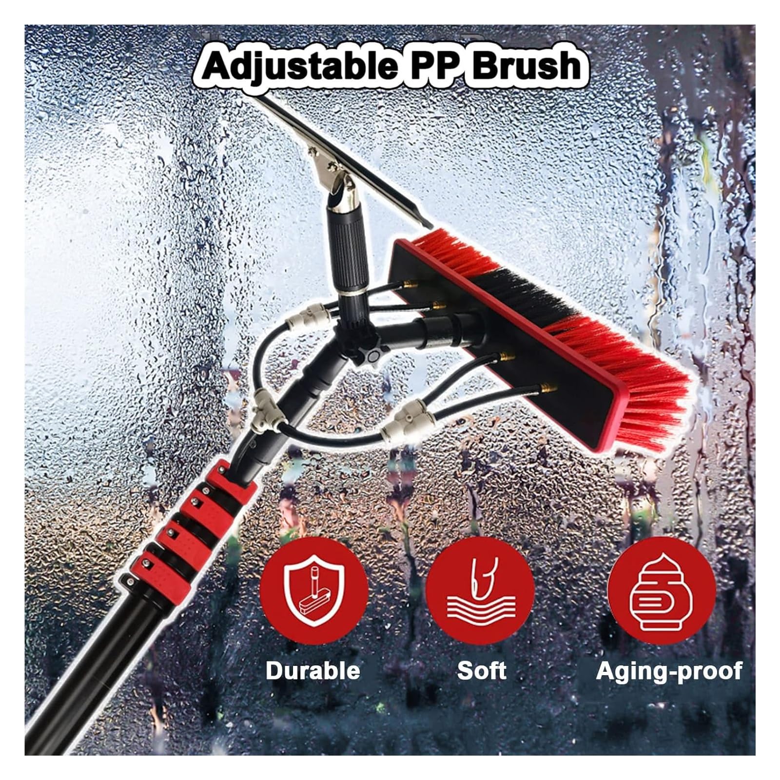 Wash Spazzolone Kit Spazzola Vetri, Kit Lavavetri,Spazzola Telescopica Allungabile Pulitore Tetto Veranda,Pulizia Pannelli Fotovoltaici e Solari(35cm Brush Head,10M/33FT)