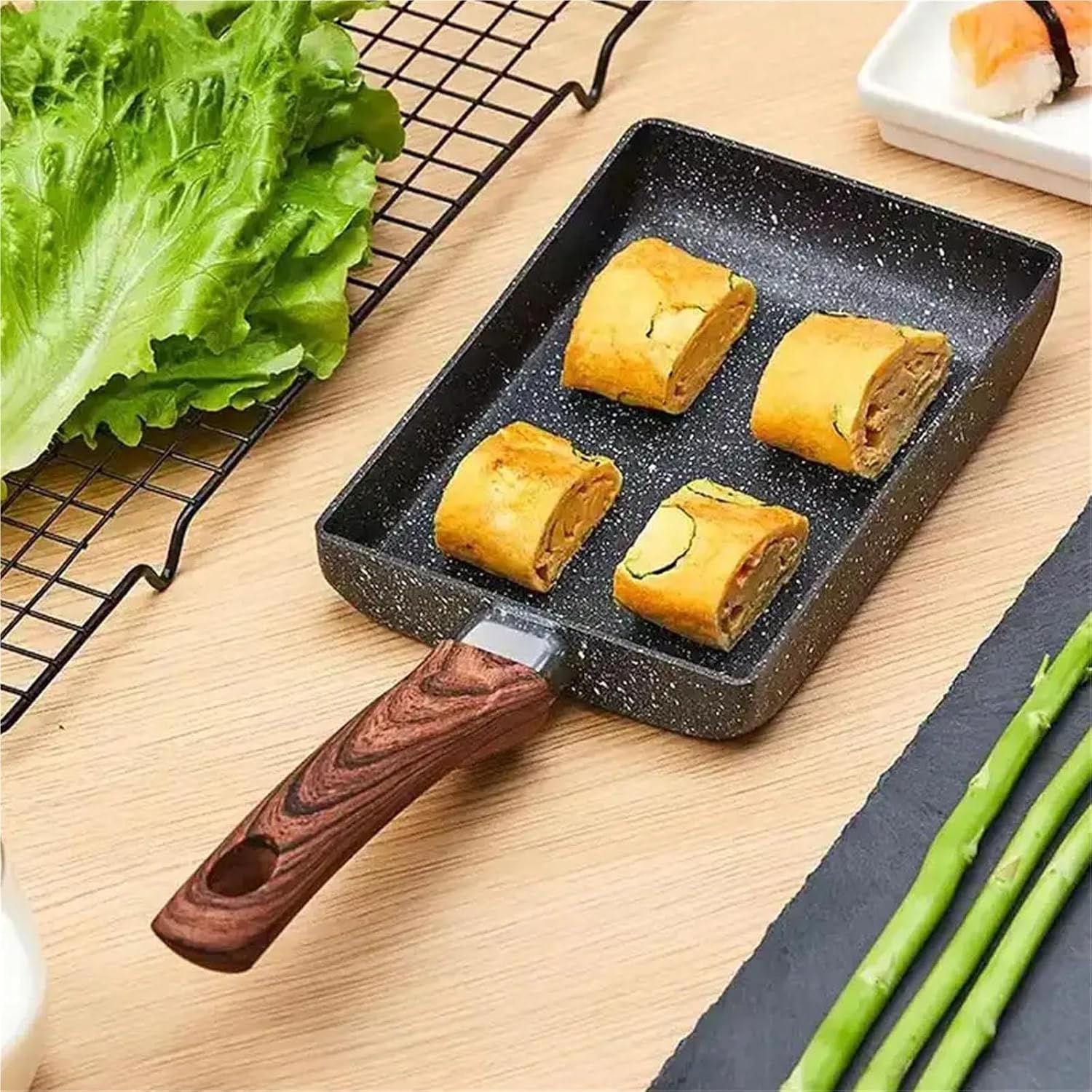 Compatible For Square Mini Nonstick Griddle, Flat Bottom Breakfast Pan For Egg Roll & Daily Cooking(B)
