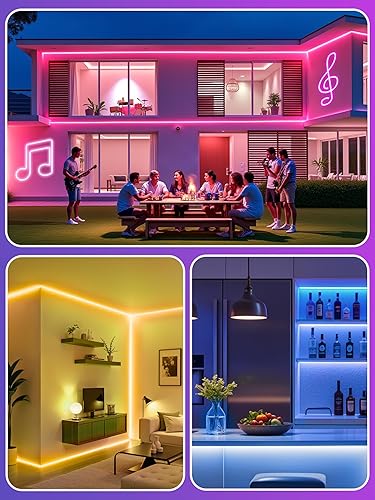 Miniatura 6 de RIYO Tira de luces LED RGB de 20 pies, aplicación y control remoto, sincronización de música, impermeable IP67, luces de neón flexibles para