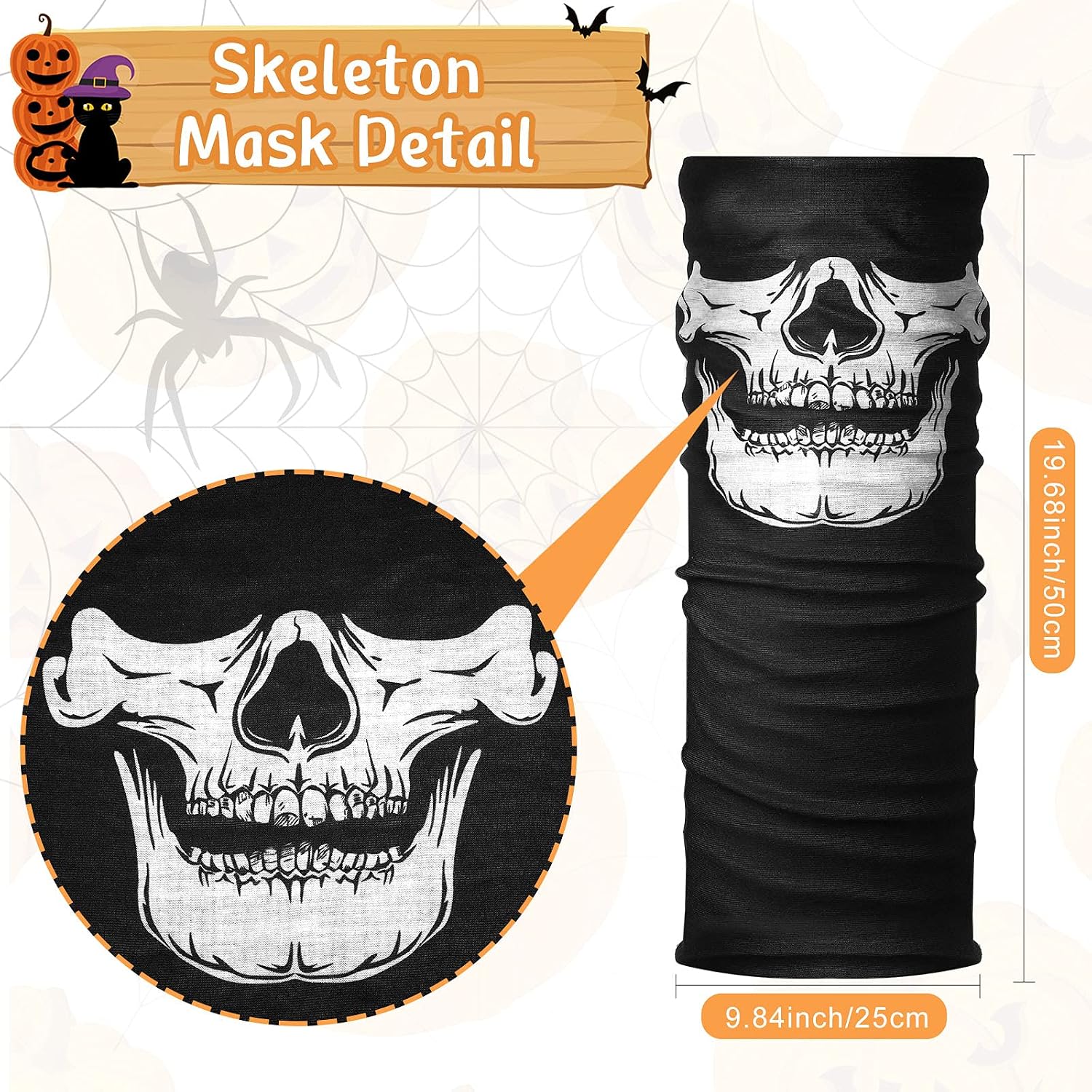 Pangda 2 Set White Skeleton Gloves and Skull Face Mask Ghost Bones for Adult Halloween Dance Party Costume