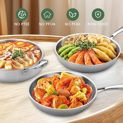 Miniatura 6 de Juego de ollas y sartenes de 11 piezas, acero inoxidable 1810, compatible con inducción, revestimiento sin PFOA, apto para lavavajillas, incluye