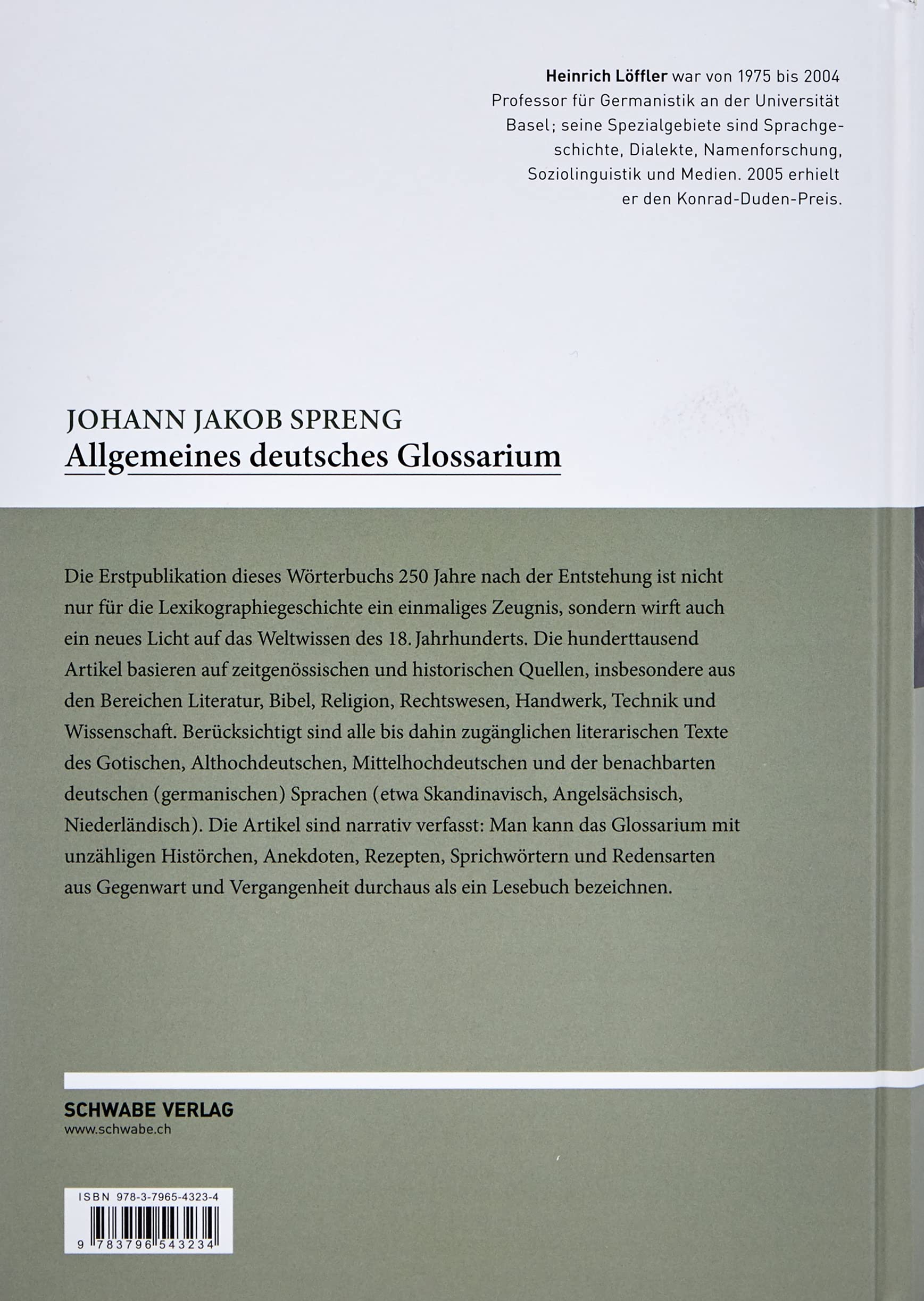 Johann Jakob Spreng, Allgemeines deutsches Glossarium: Historisch-etymologisches Wörterbuch der deutschen Sprache (Historisch-etymologisches Worterbuch Der Deutschen Sprache, 1-7)