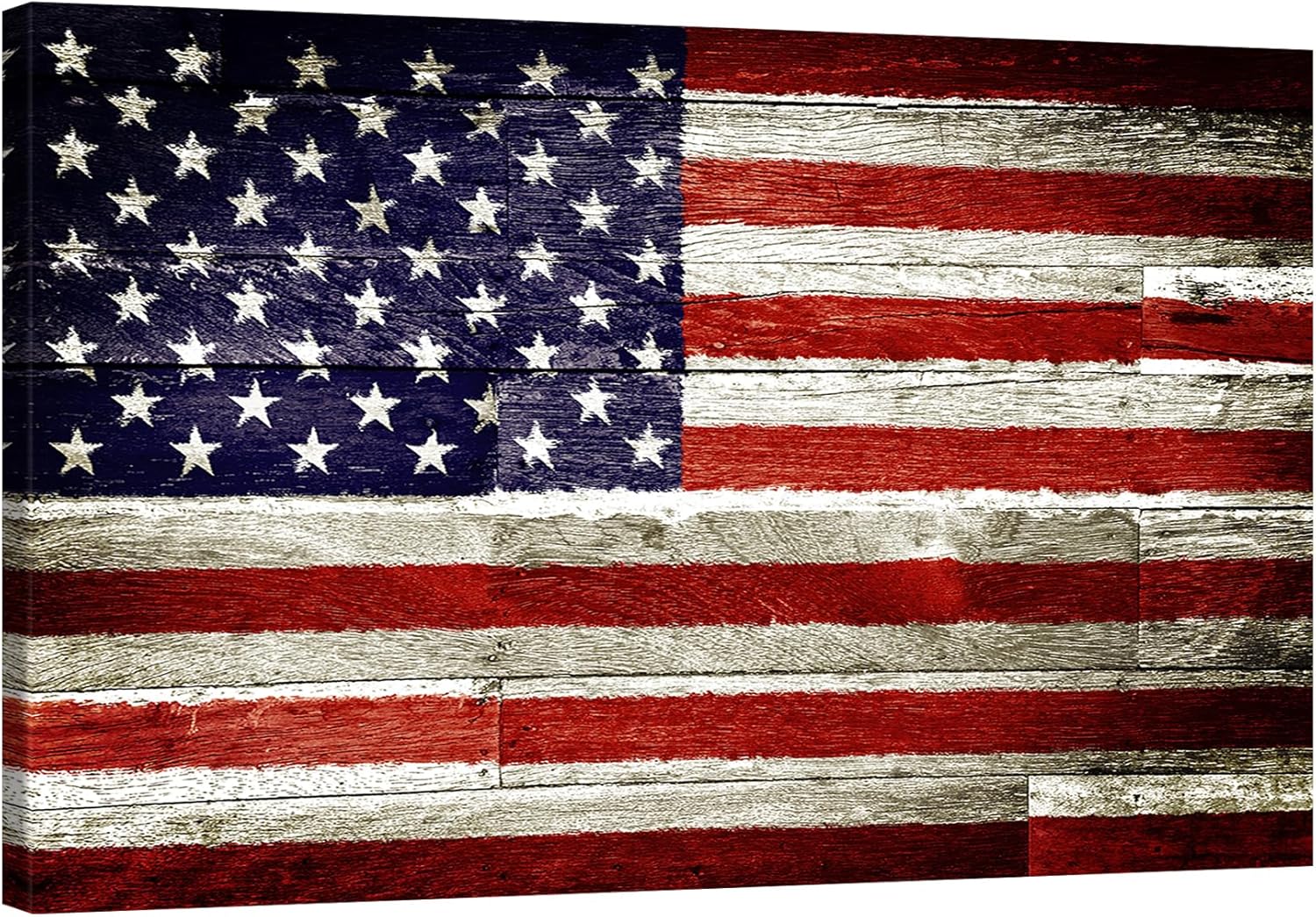 DaMYiHos American Flag Wall Art on Wooden Background Canvas Print Stripes Stars Military Wall Painting Poster Home Bedroom Living Room Office Decoration Picture With Frame Ready to Hang US Flag Wall Art-8 36"L x 24"W