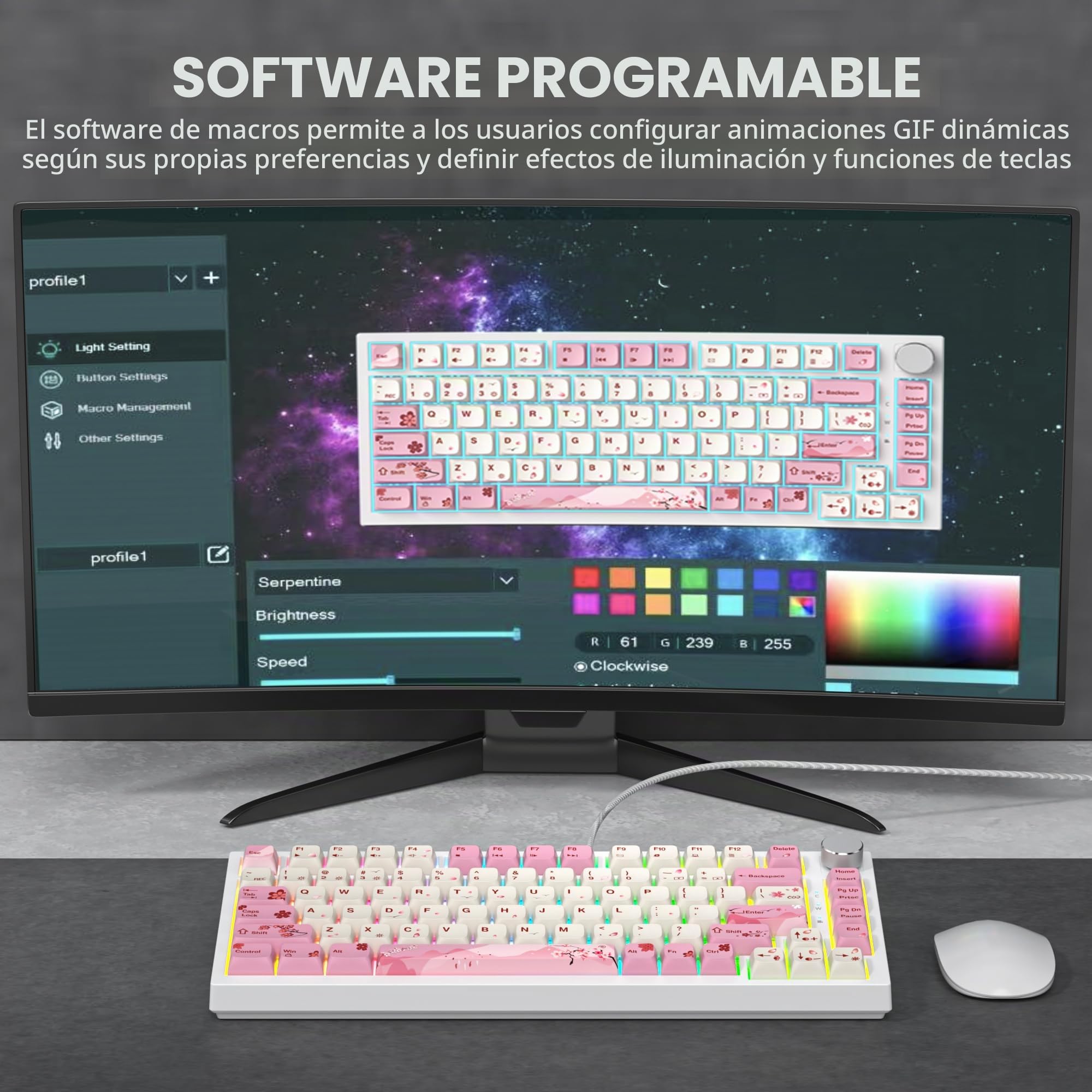 SOLIDEE Teclado Intercambiable en Caliente 75%,Retroiluminación RGB,Gasket Teclado para Juegos de 82 Teclas TKL,Teclado Compacto NKRO con Control de Perilla de Aluminio(82 Flower)
