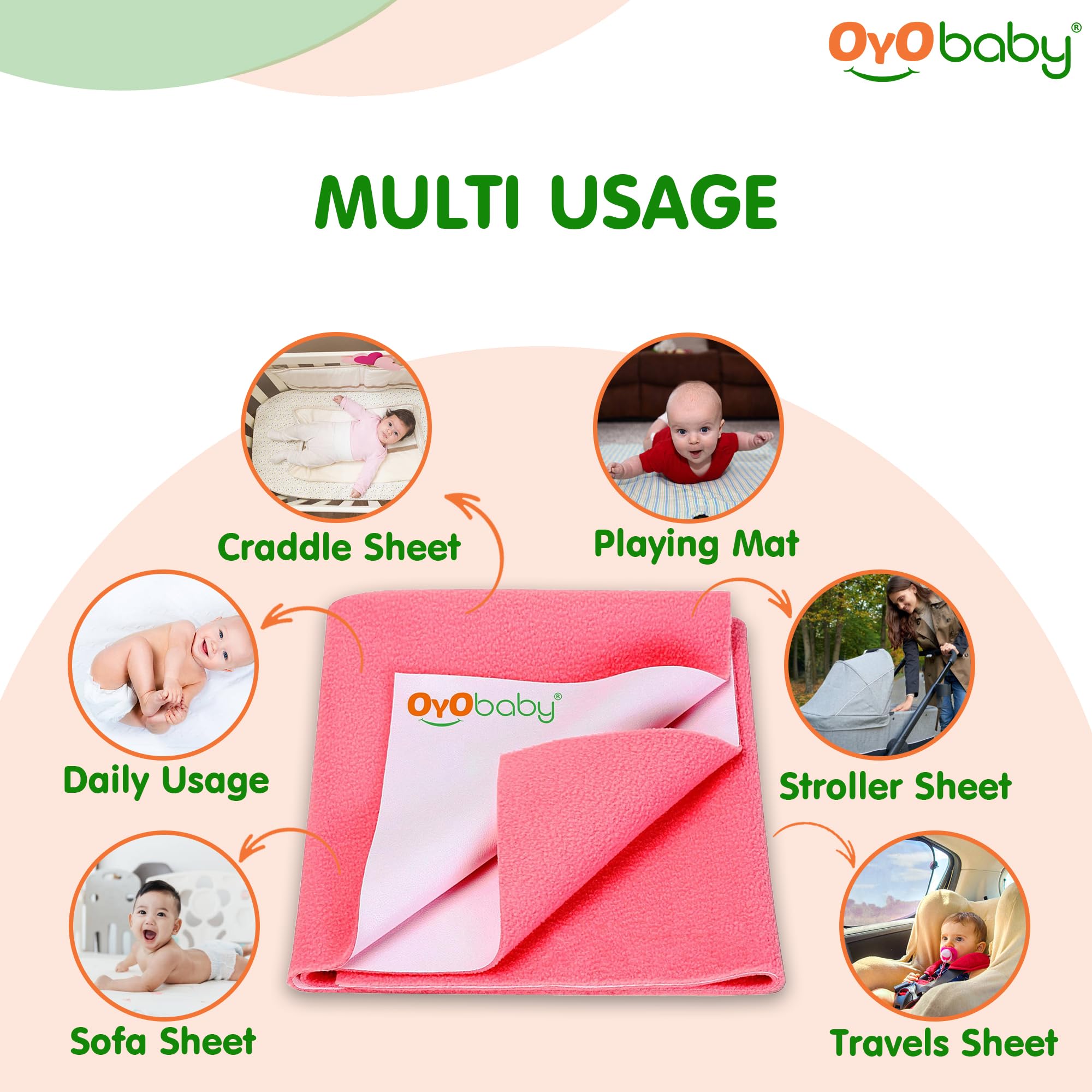 OYO BABY Waterproof Quick Dry Sheet for Baby| Bed Pad | Baby Bed Protector Sheet for Toddler Children (Small (50cm x 70cm), Salmon Rose) - Image 5 thumbnail
