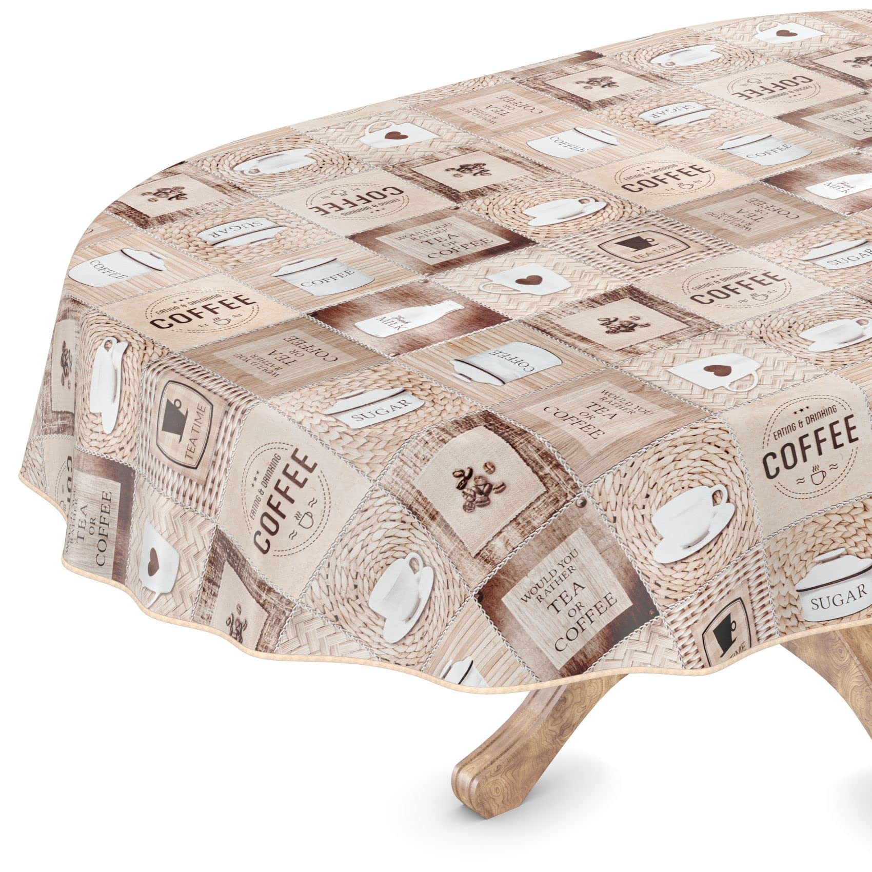 Nappe En Toile Cirée, Lavable, Ovale, Avec Ourlet, Café, Café