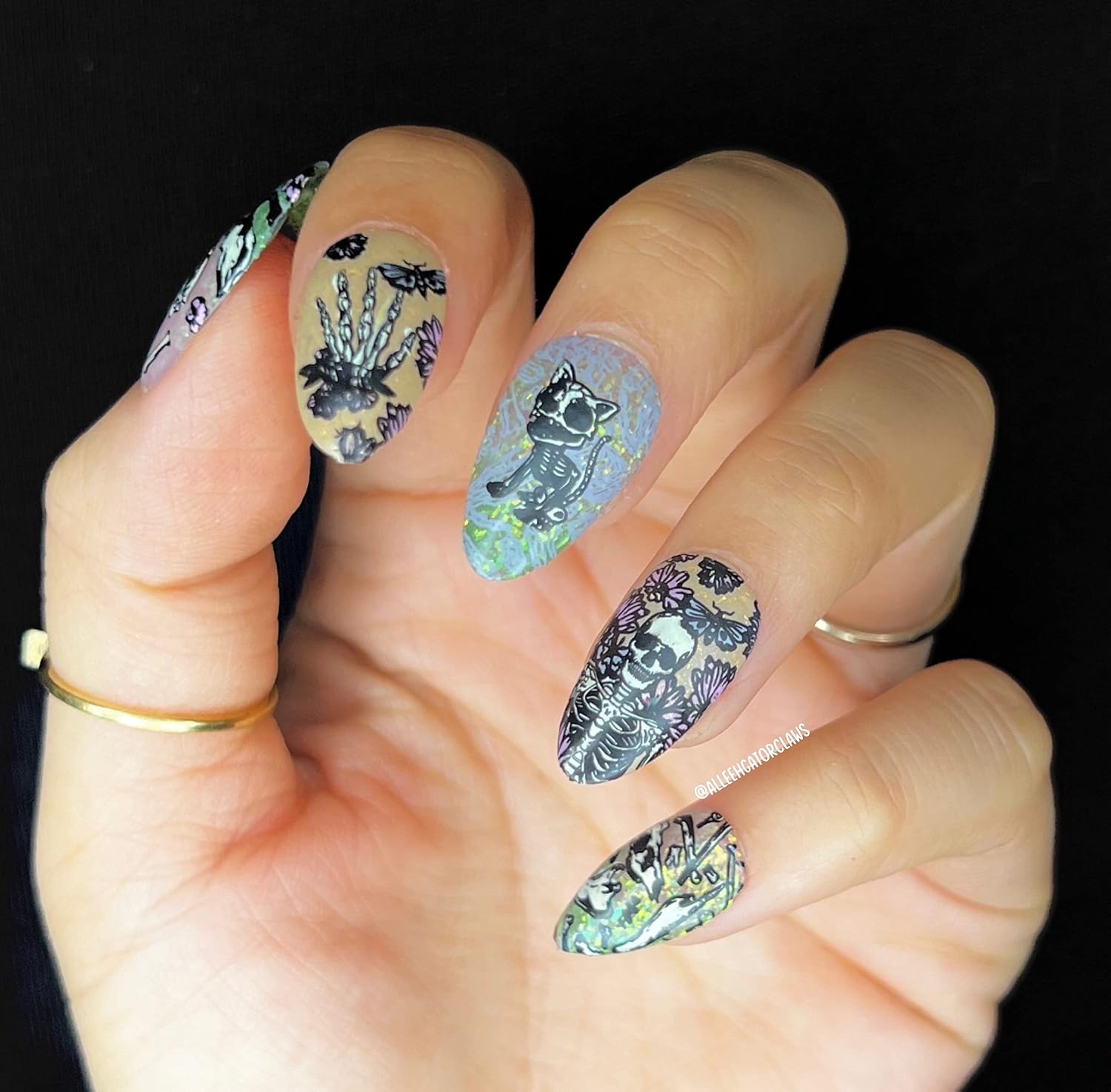 Maniology Skeletons in The Closet Nail Stamping Plate | Scary Skeleton Manicure Designs, Halloween Inspired DIY Patterns - Reusable, Rectangular, Stainless Steel Nail Art Template