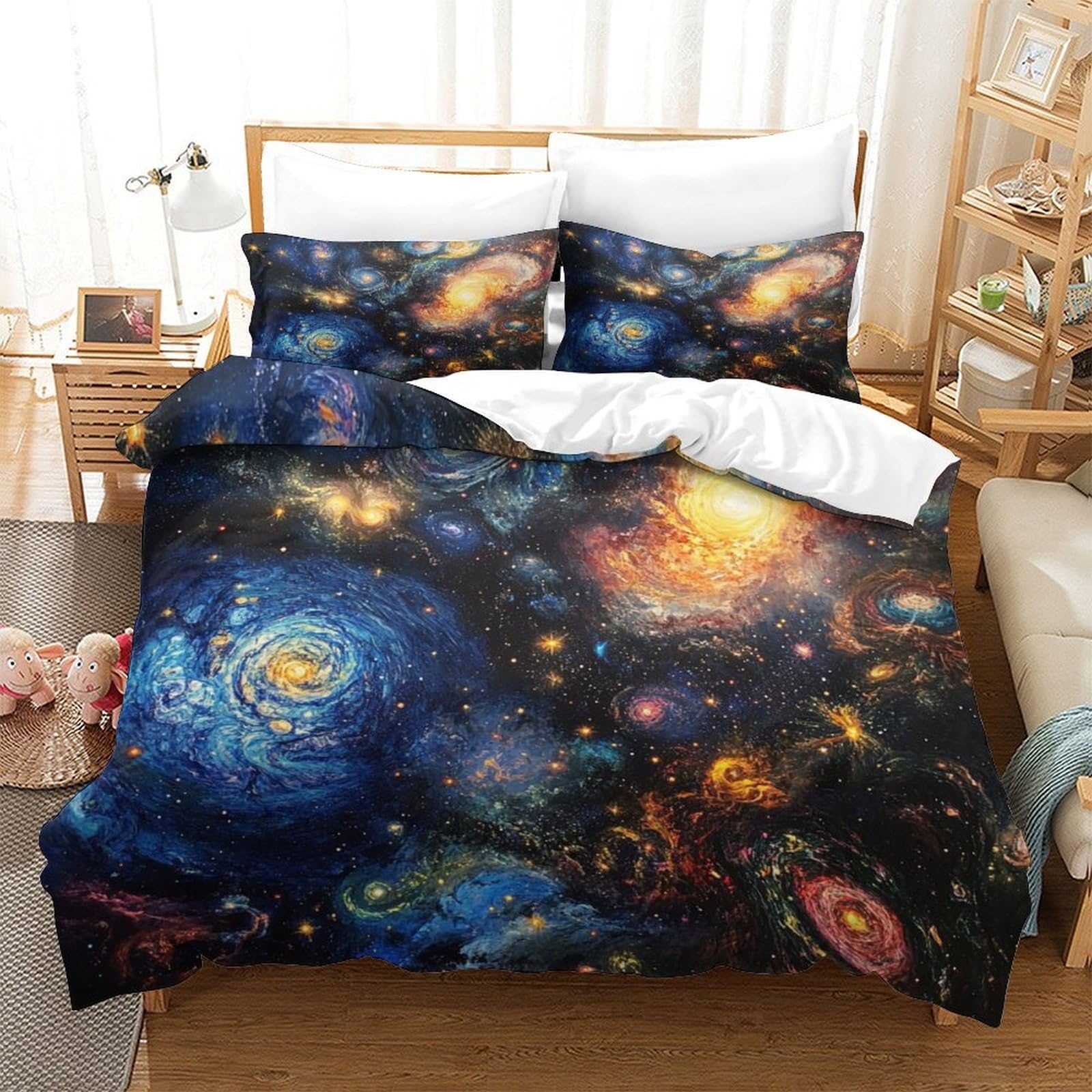 Housse de couette galaxie 3D Super King 260x220cm microfibre respirante à fermeture éclair cachée