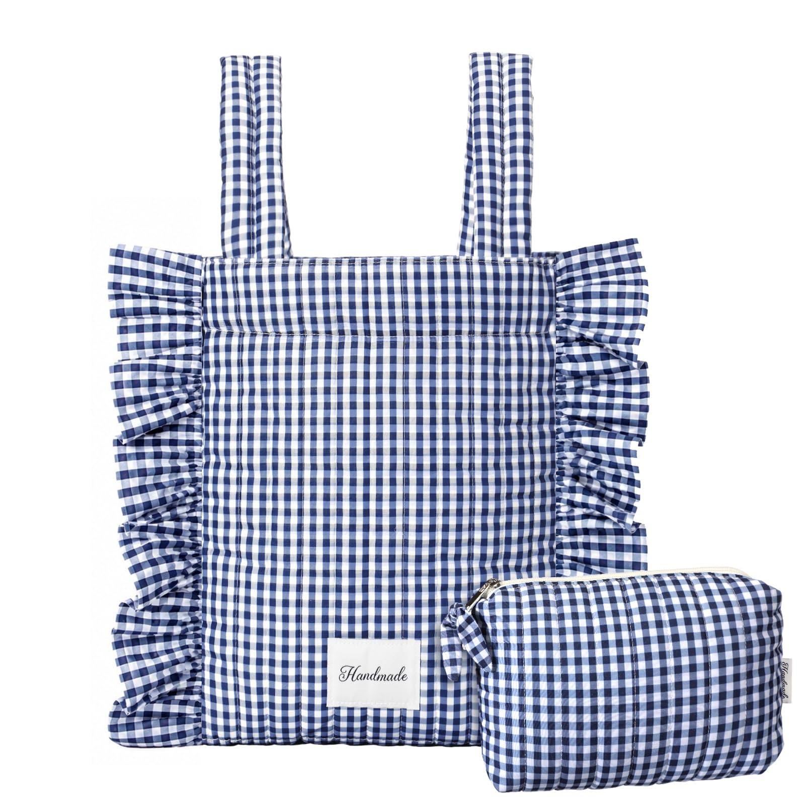 Abbylike Plaid Stroller Bag with Detachable Handle Drawstring Pocket Includes Mini Pouch Universal for Strollers, Navy Blue and White, 9.5 x 5 x 11 inches