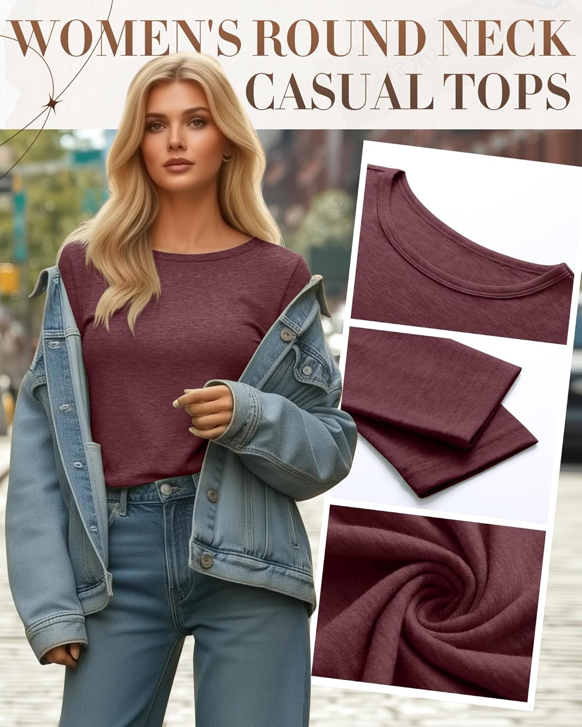 4 Pack Women' Long Sleeve Shirts Tops Casual Loose Fit Crew Neck Basic Tee Fashionable Workout Layer Fall Outfit - Image 4