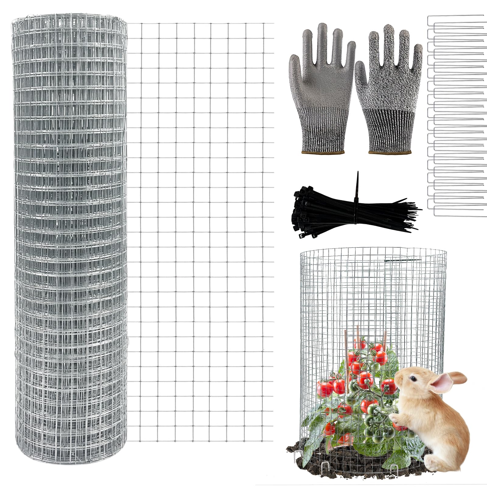 Wire Plant Protector from Animals, Metal Mesh Plant Cage Covers Rustproof Wire Plant Cages 30 U-Stakes and 100 Ties for Plants Keeping Bunnies Chicken Squirrels Birds Chicken Duck Out