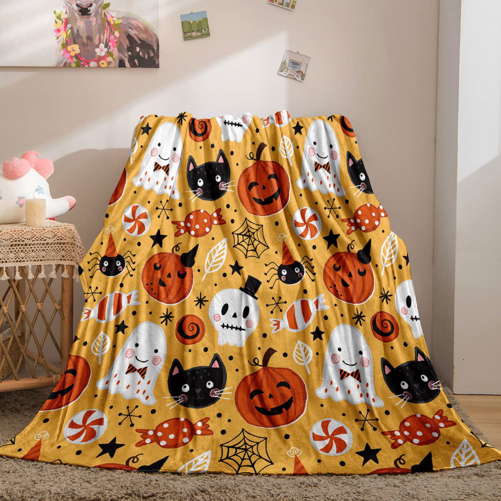 Halloween-Fleecedecke Mit Kürbis-Geist-Motiv - 152x183 Cm, Weich, Warm, Für Sofa & Bett