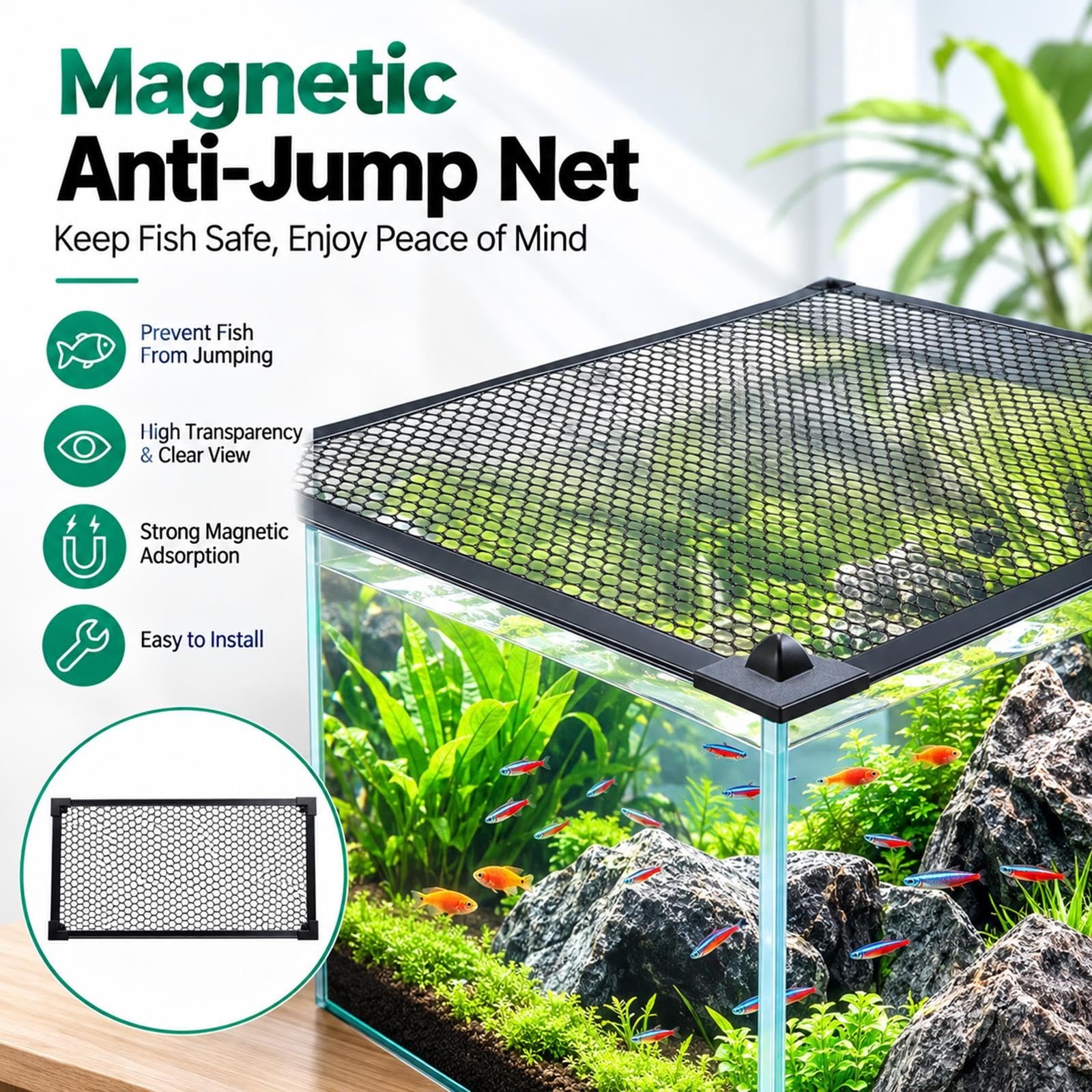 Tapa de Malla para Acuario, Red Magnética Antisaltos