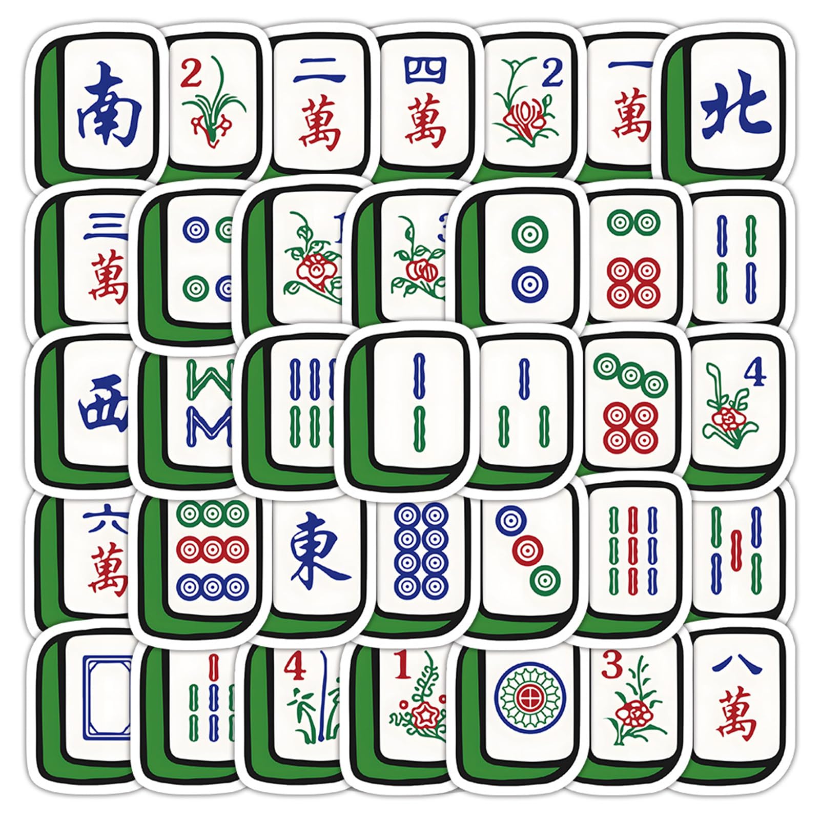 60PCS Mahjong Stickers for Laptop Water Bottle, Aesthetic Waterproof Vinyl Decals for Skateboard Guita Car Bumper Luggage,Chinese Mahjong Game Art