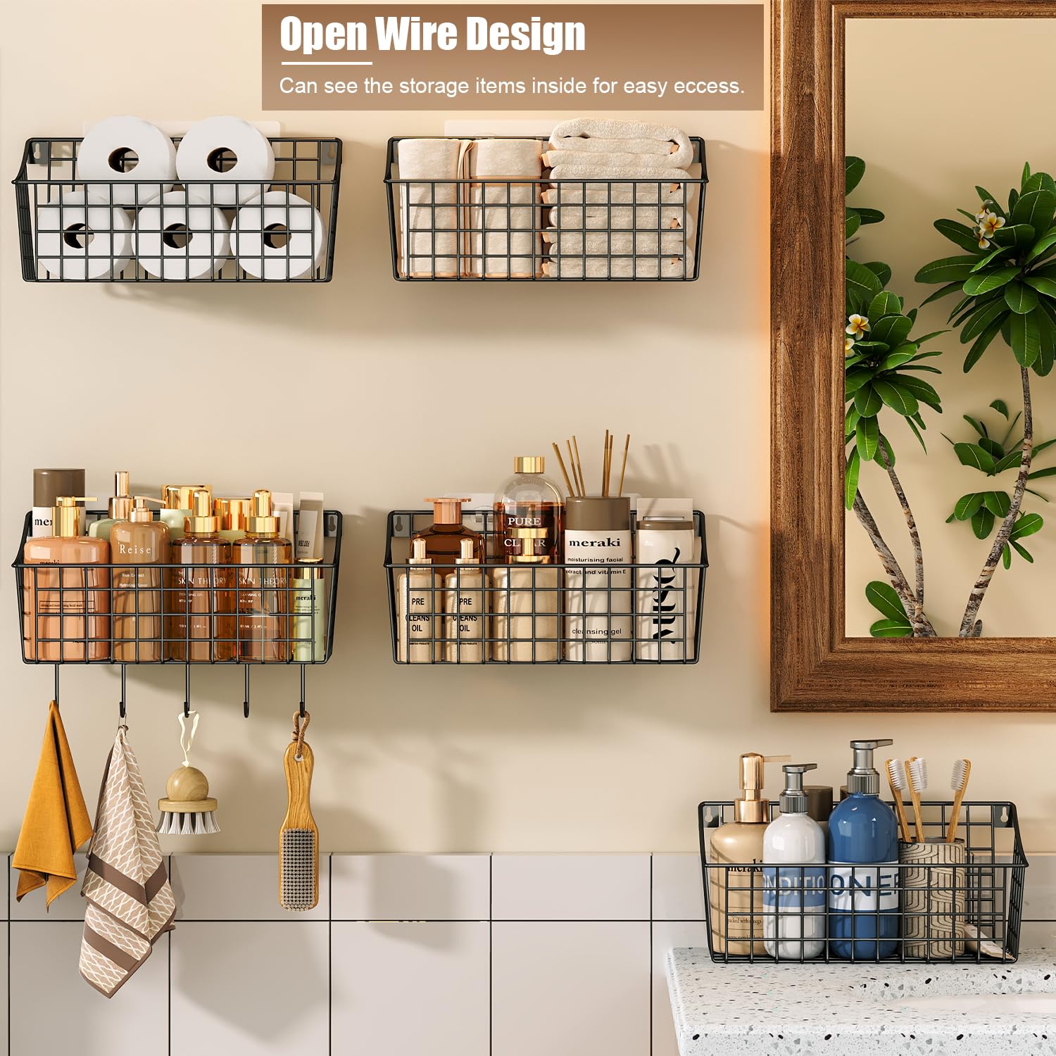 Amazon.co.jp: Sonyabecca 4個パック 吊り下げ式ウォールバスケット