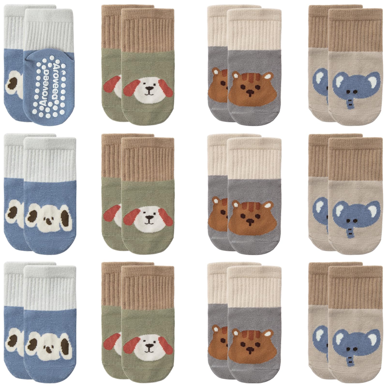 Aroveea Non Slip Grip Ankle Baby Socks 12 Pack for Toddler Boys and Girls Kids,Infant Cute Cotton Baby Socks