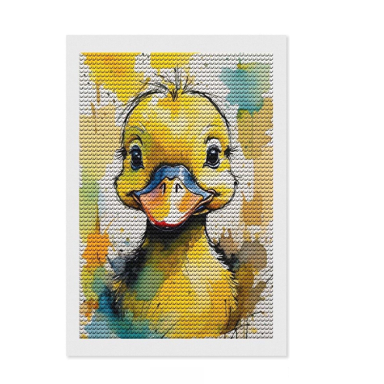Junmoney Cute Duckling Watercolor Round Drill Diamond Painting 8"x12", for Teens, Good for Quiet Evenings, Aesthetic Room Decor, Holiday Gift Idea