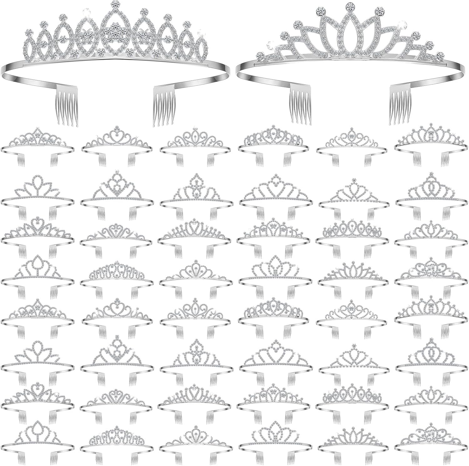 Riceshoot 50 Pcs Tiara Crowns Bulk for Women Crystal Princess Tiara Queen Rhinestone Crown with Comb Silver Bridal Wedding Headband for Women Prom Birthday Party Hair Accessory