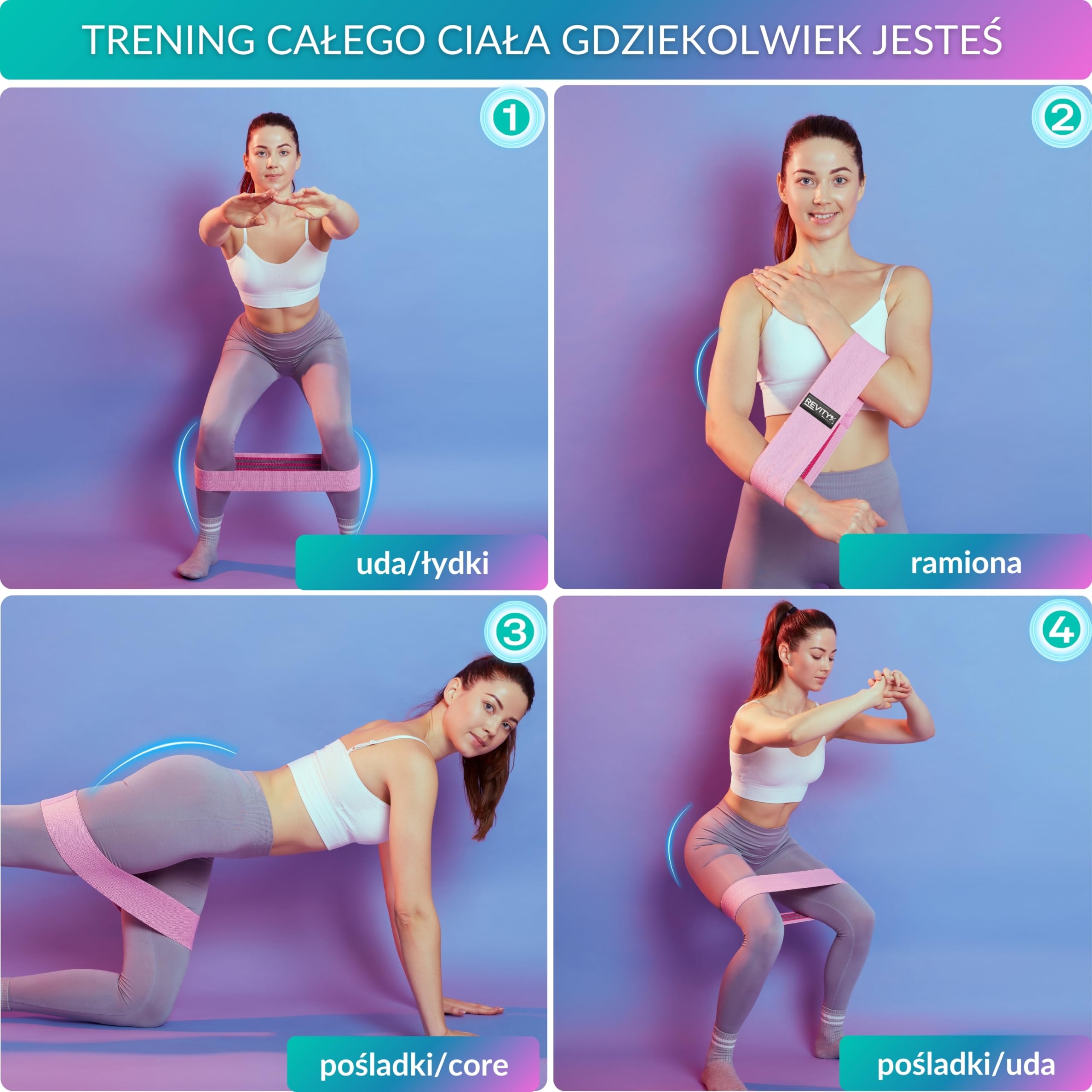 Gumy Oporowe Materiałowe - Zestaw 3 Gum do Ćwiczeń Ud i Pośladków | Taśmy Fitness, Naturalny Lateks, Trwałe, Antypoślizgowe, Plan PDF na 30 Dni z Instrukcją Ćwiczeń, Woreczek do Przechowywania