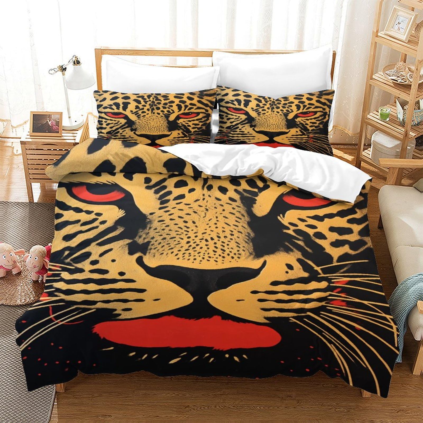 P1S9U7W5Y Wild Leopard Modern 3D Printed Duvet Cover Set 3pcs Microfiber Leopard Bedding Set Double
