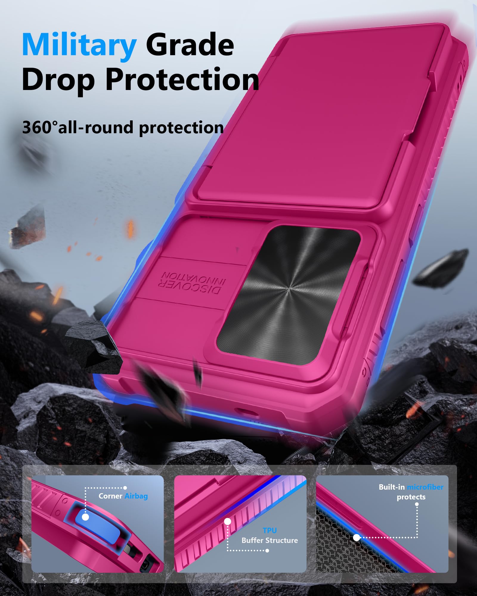 ATATOO Funda tipo cartera para Samsung Galaxy S25 con tarjetero (3-5 tarjetas) [bloqueo RFID] y funda para cámara deslizante, protección de grado militar, bonita funda para teléfono Galaxy S25 de 6.2