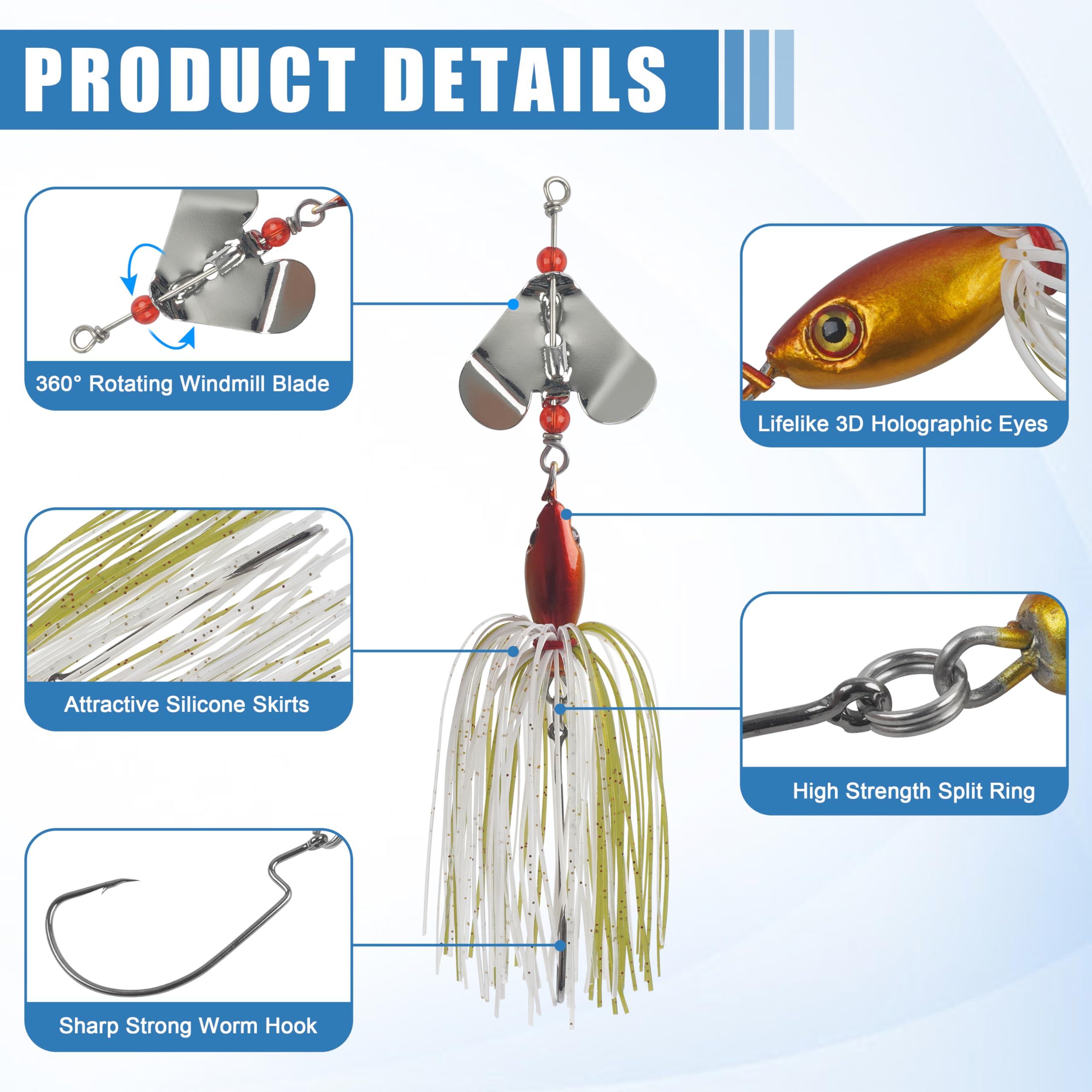 Lot De 6 Leurres De Pêche Spinnerbait – 3/4 Oz, Cuillères Métal, Buzzbait – Eau Douce/salée