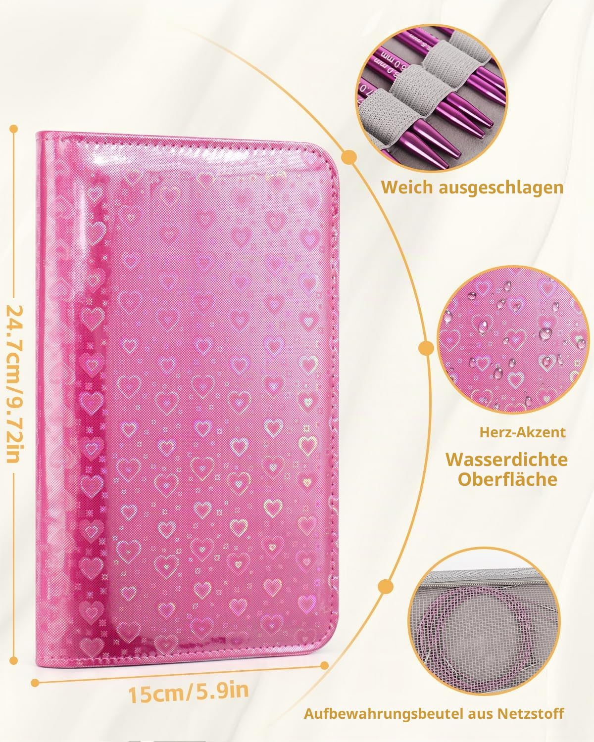 Aeelike Austauschbare Rundstricknadeln Set Metal, 13 Paar 3mm-10mm Stricknadeln, Rundstricknadel Set Austauschbar mit Etui und Zubehör für Strickbegeisterte, Lila Herz