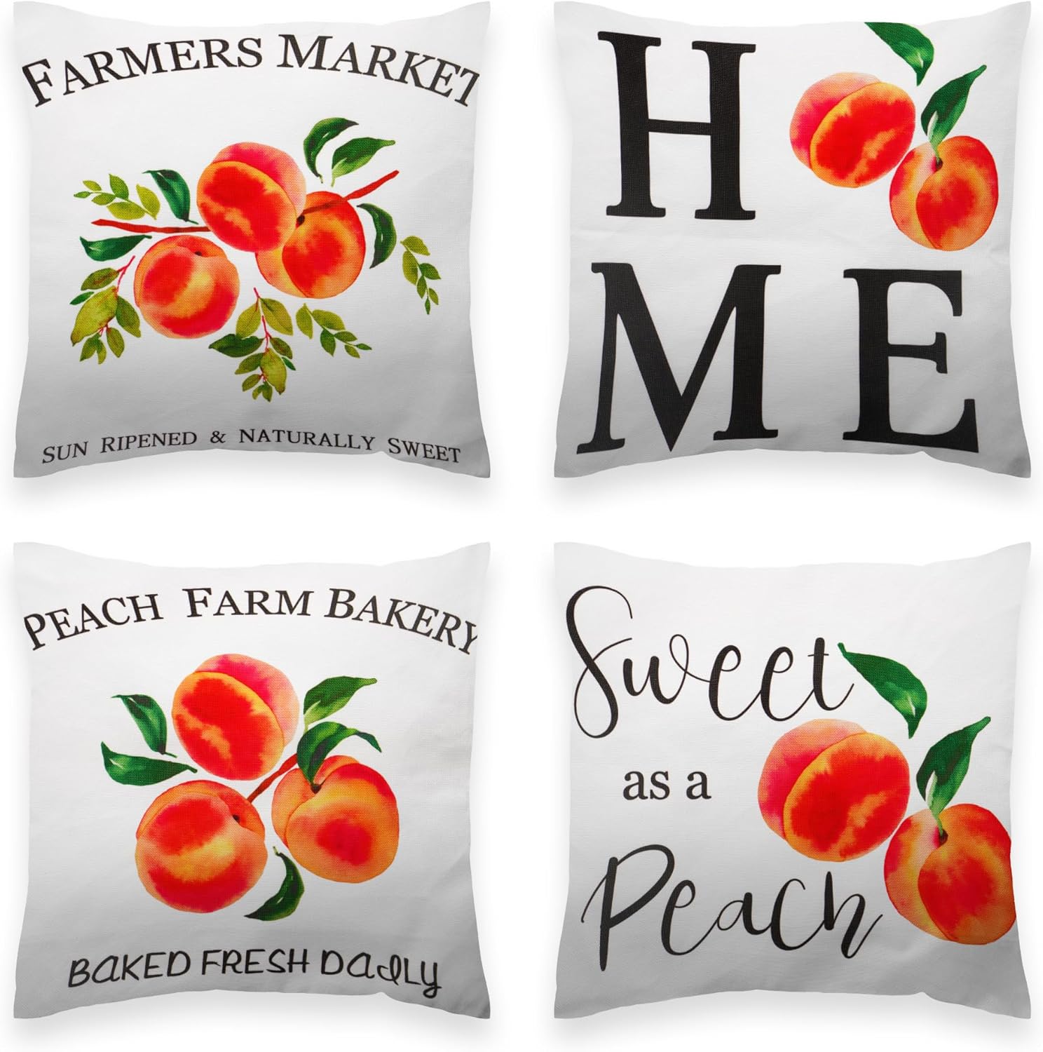 G128 Spring Decoration Farmhouse Peach Home Waterproof Throw Pillow Covers | 18 x 18 in | Set of 4, Beautiful Cushion Covers for Spring Sofa Couch Decoration
