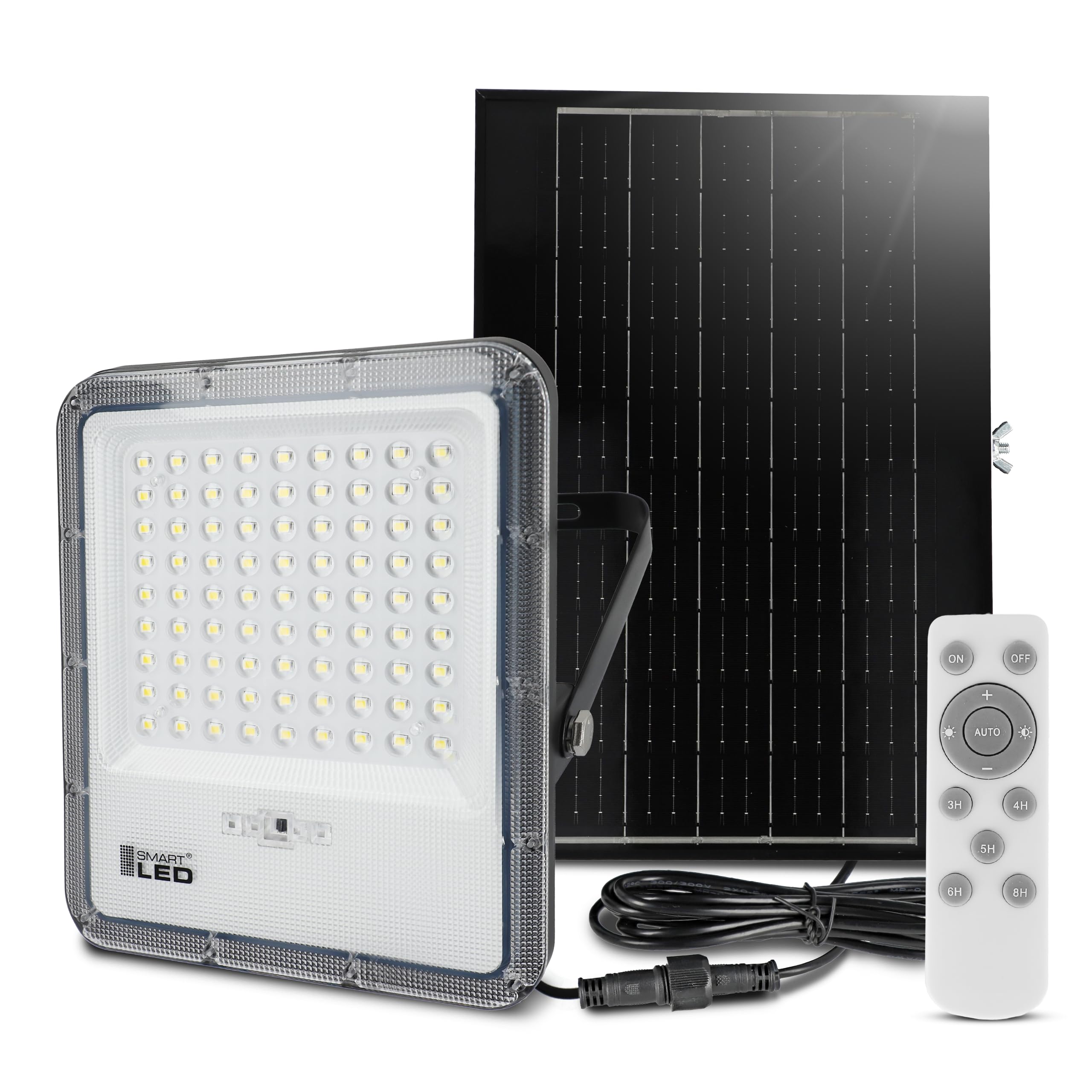 Solar LED Strahler 100W, 1600lm, 4500K,Solar-Flutlicht mit Fernbedienung und Automatisches Licht Ein/Aus, IP65 Wasserdicht für Garten, Außenbereich, auf der Veranda, Terrasse, Einfahrt, einstellbar