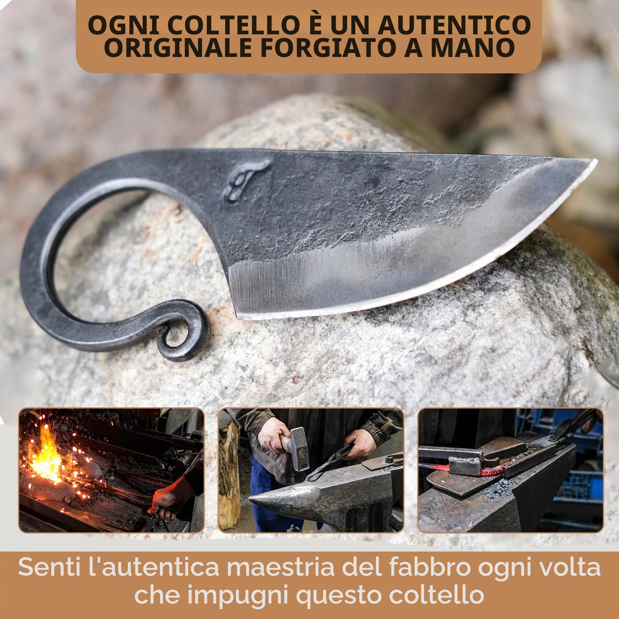 TOFERNER Coltello da caccia a lama fissa Coltello in acciaio Celtico – Forgiato a mano & Vintage Look – Lama a punta ultra affilata – Inclusa custodia in vero cuoio