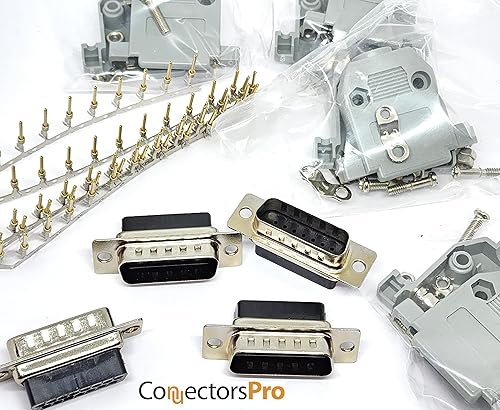 Miniatura 7 de 4 juegos de engarzado tipo DB15 macho + capuchas de plástico + pasadores D-Sub 15 pines Crimp On Kit de conector 4 DB15 macho + 4 capuchas + 60 pines