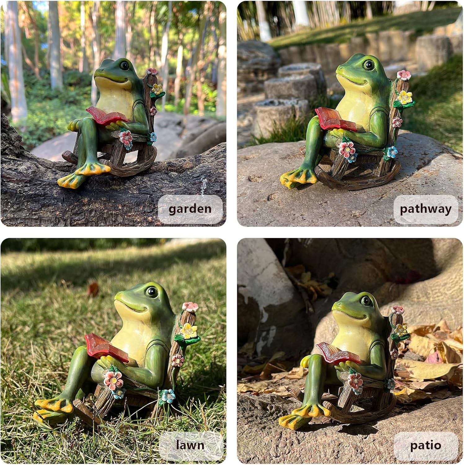 Solar Garden Statues Miniature Frog Figurine Thanksgiving Decor with Succulents and 7 LED Lights Outdoor for Patio Yard Balcony Lawn - Unique Housewarming Birthday Gifts for Women Mom Family Friends - Image 6