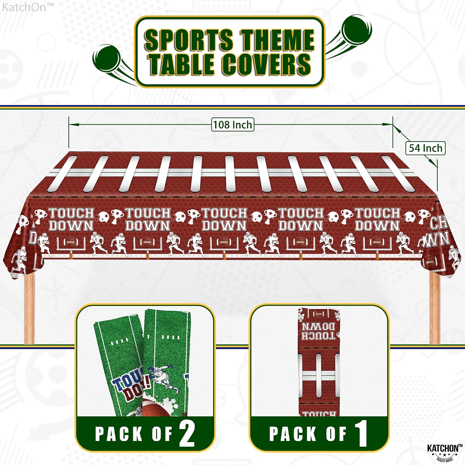 KatchOn, Pack of 3 Football Tablecloth - 108x54 Inch | Football Party Decorations | Football Table Cover, Football Table Decorations | Football Field Tablecloth, Football Birthday Party Decorations