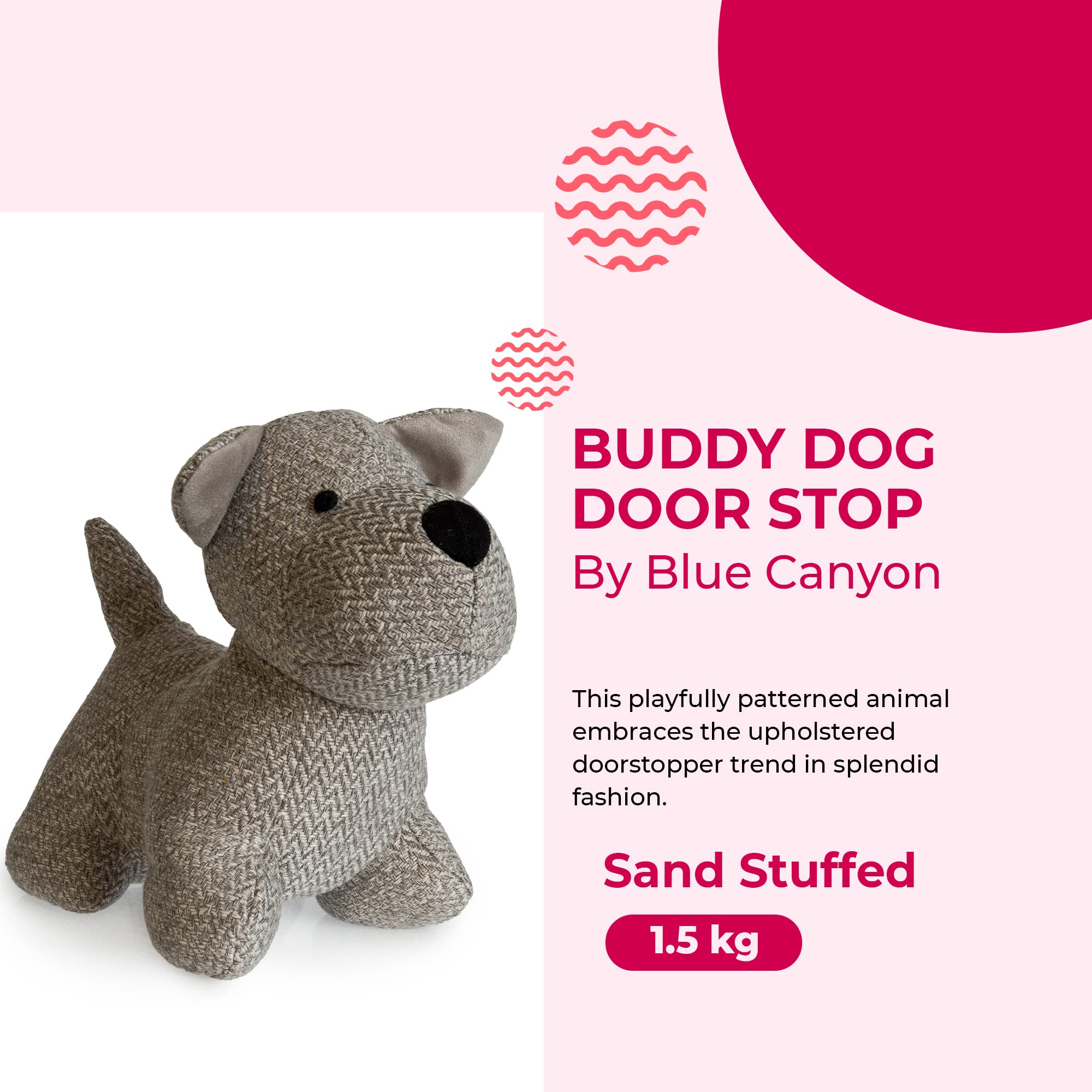 Blue Canyon Buddy Deurstopper | Zandige en zware dierenstopper | 1 kg | Polyester stoffen stopper voor slaapkamer, kinderkamer, buiten | Elegante woondecoratie