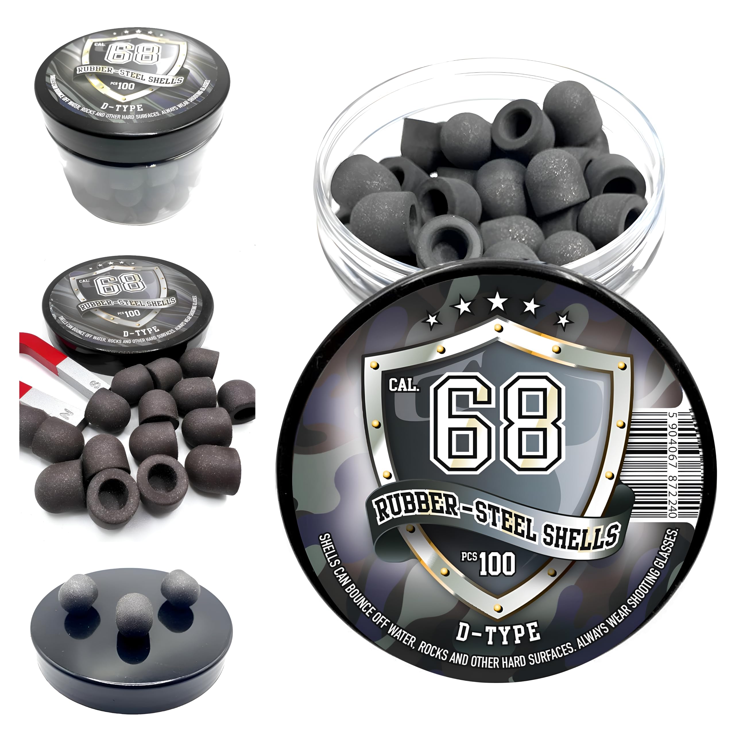 100 x D-Type Hard Mix Rubber Steel Shells Rubber Balls Mixed with Steel Powder 6 Grams for Training Home Self Defense Paintball Pistols in 68 Caliber