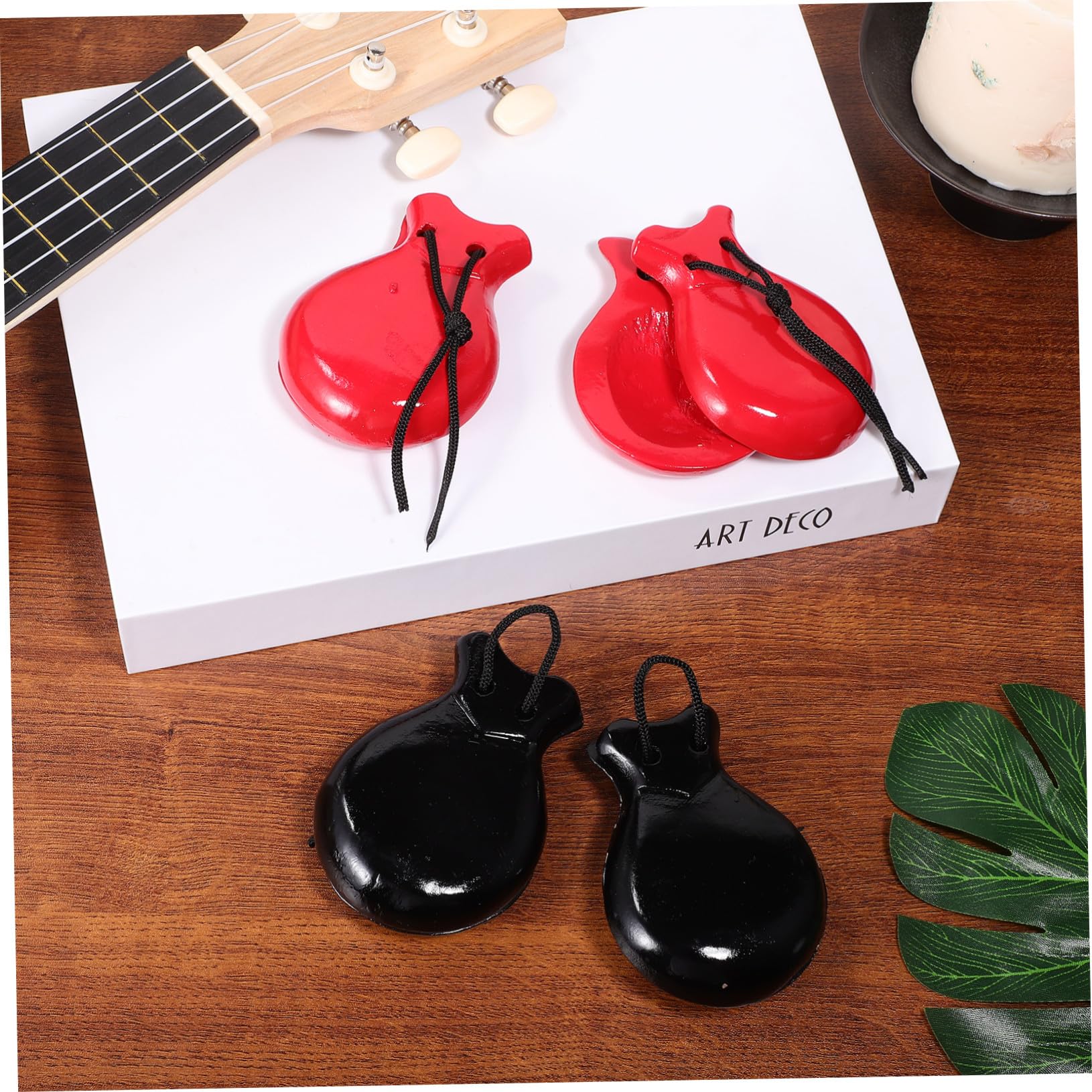 2 paia Wood Finger Castanets Strumenti Musicali in Legno Percussione Sonagli Educativi Suono e Resistente
