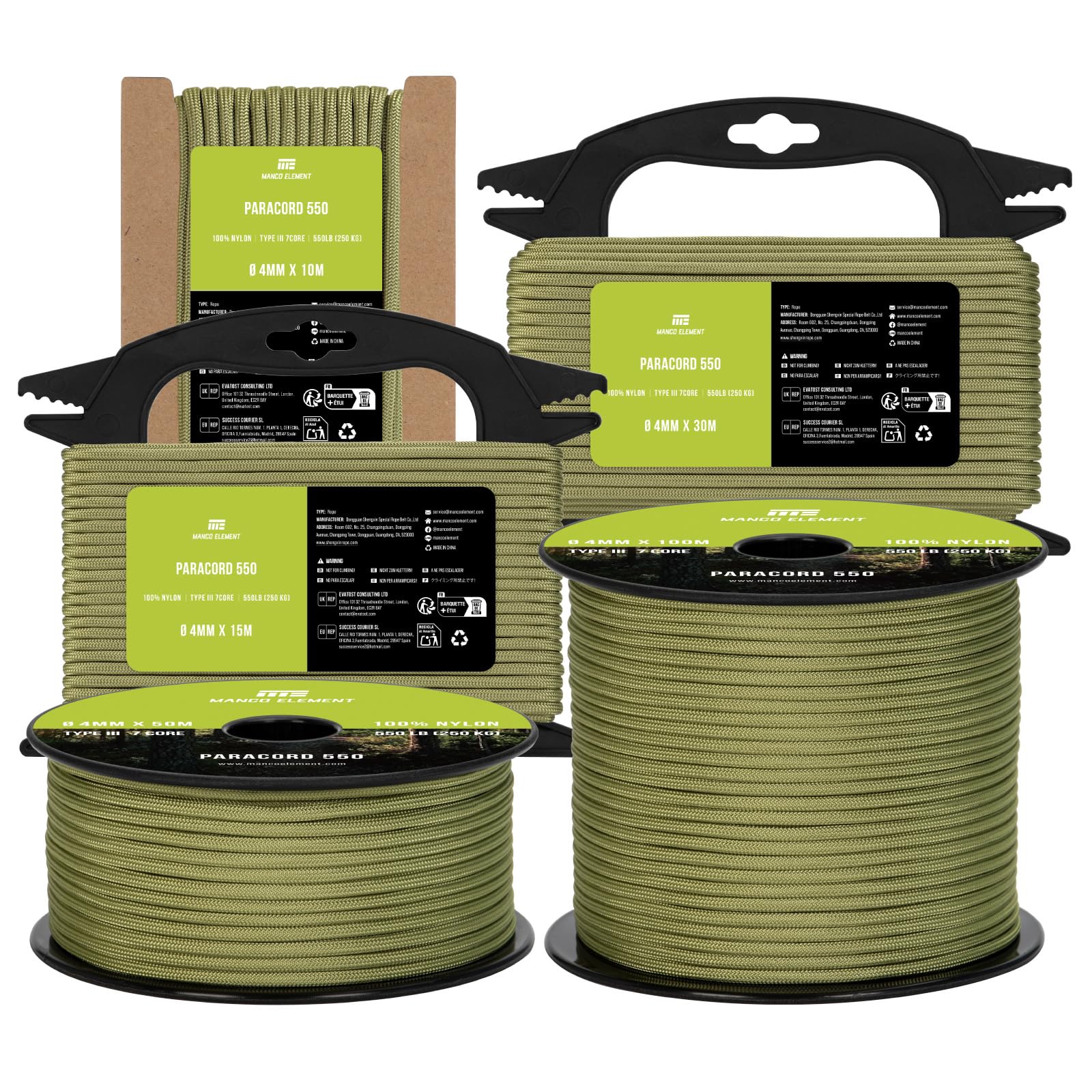 Manco Element 550 Paracord 4mm x 10m Cord Type III 7 Strands Rope