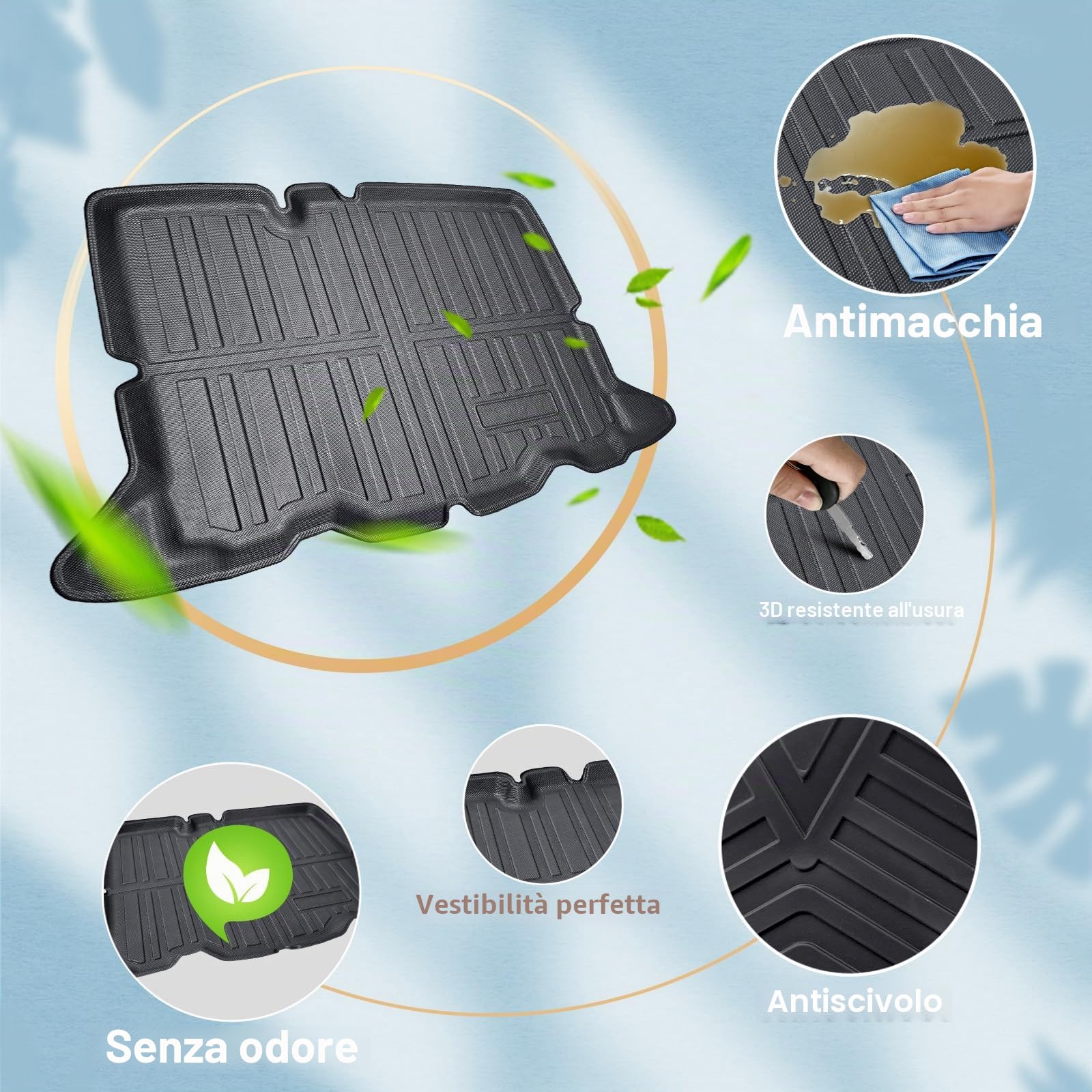 ECOZEN Vasca Baule per Dacia Sandero 3/Sandero Stepway 3 2021-2026 3D TPE (inferiore) Proteggi Bagagliaio auto Tappetino del bagagliaio bordino rialzato resistente impermeabile tutte stagioni