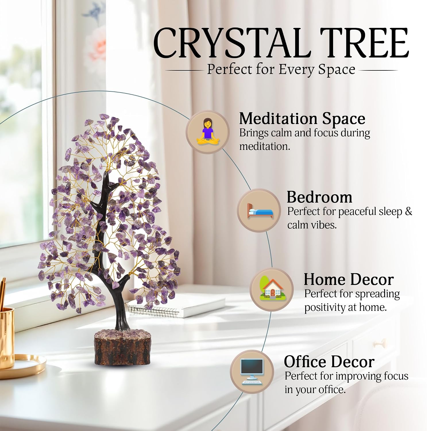Amethyst Crystal Tree of Life, Purple Tree, Crystal Decor, Chakra Tree, Healing Gifts for Women, Chakra Decor, Tree of Life Decor, Crystal Gifts for Women, Reiki Decor, Crystal Decorations 10-12 Inch image 4
