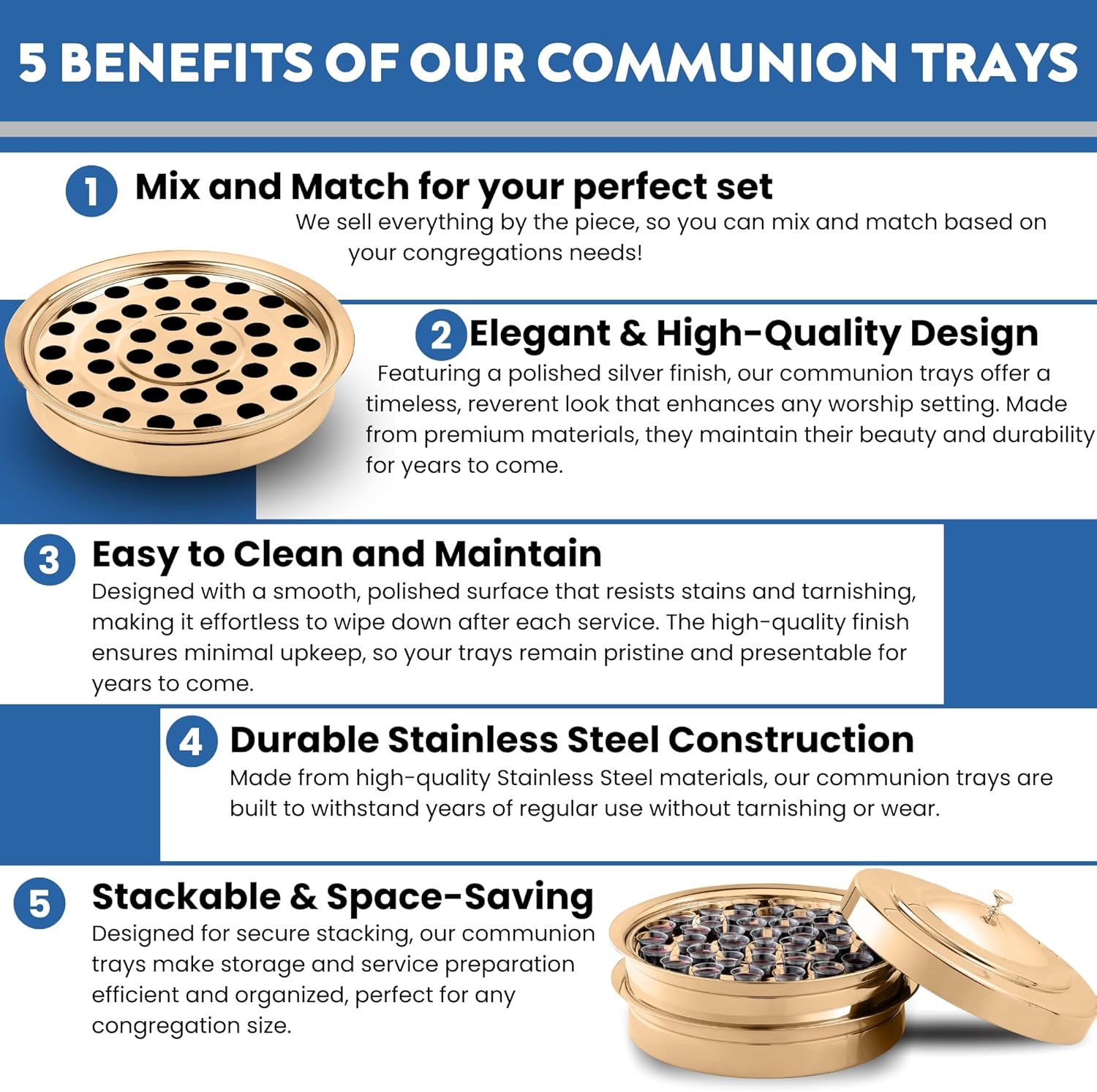 (Cup Tray) Gold Premium Communion Trays for Churches | Stainless Steel Communion Ware Set, Supplies | 40 Cup Tray
